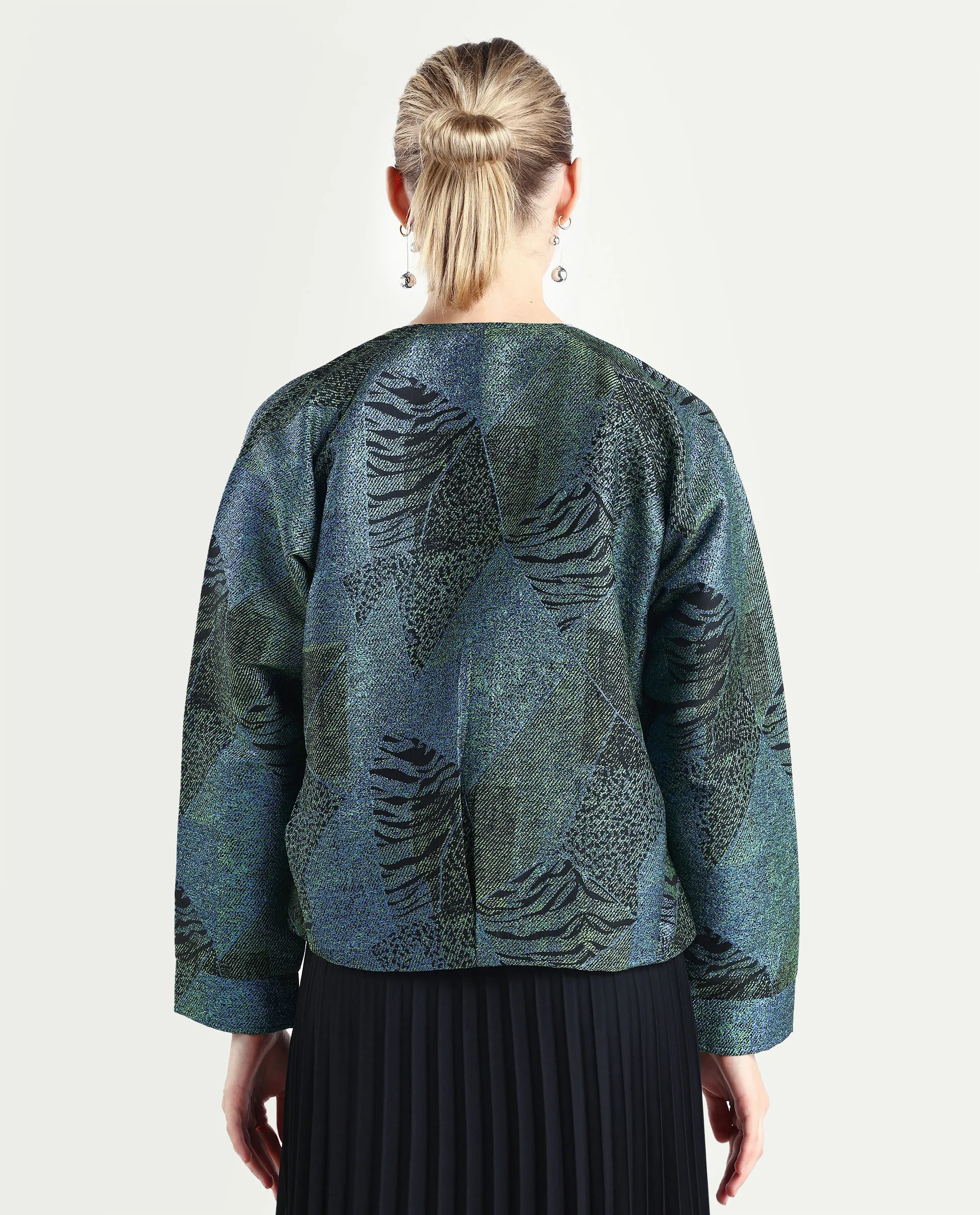 Rareism Women's Nizig Blue Polyester Blend Relaxed Fit Jacquard Jacket - Image 7