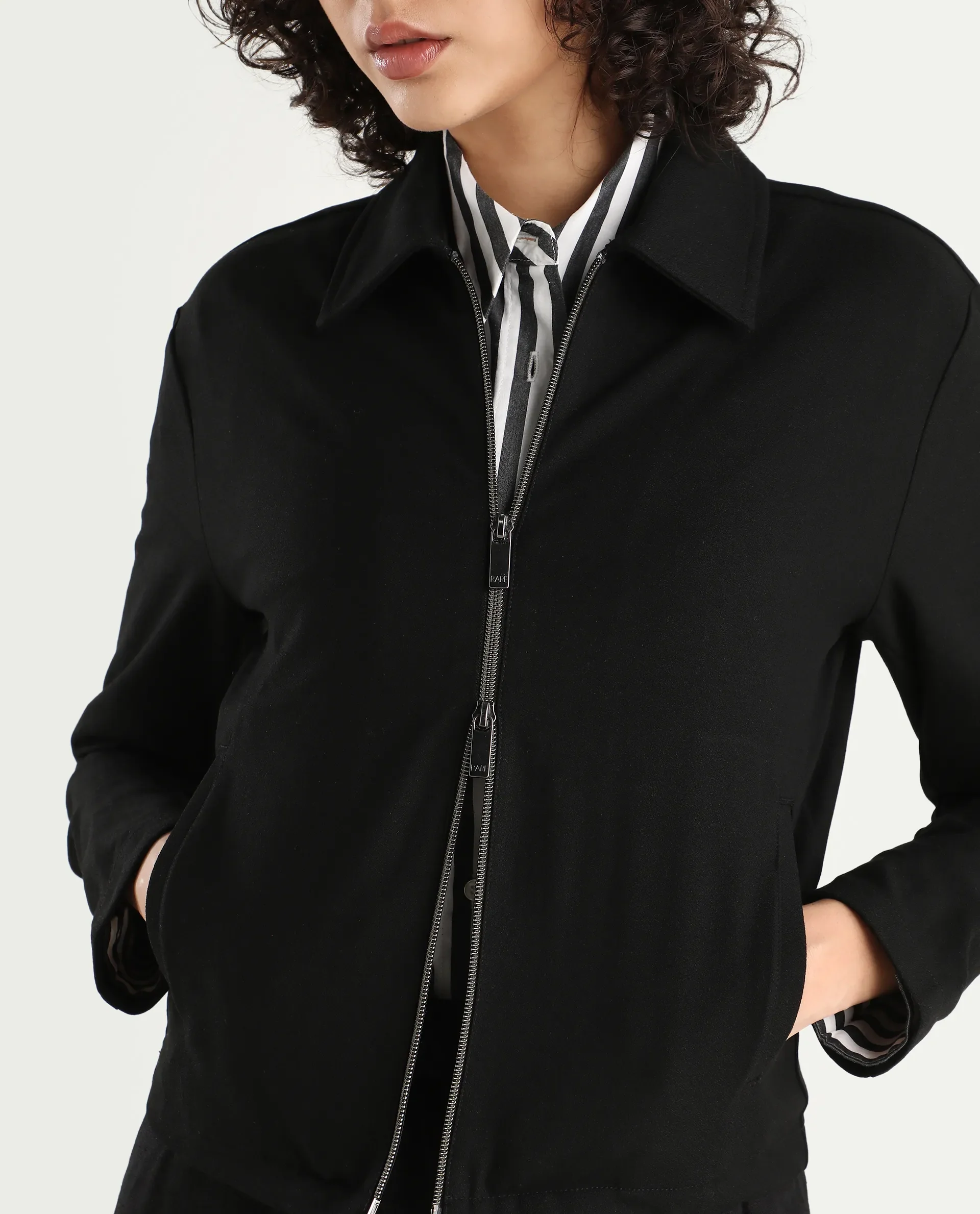 Rareism Women's Nizlo Black Polyester Blend Spread Collar Regular Plain Jacket - Image 5