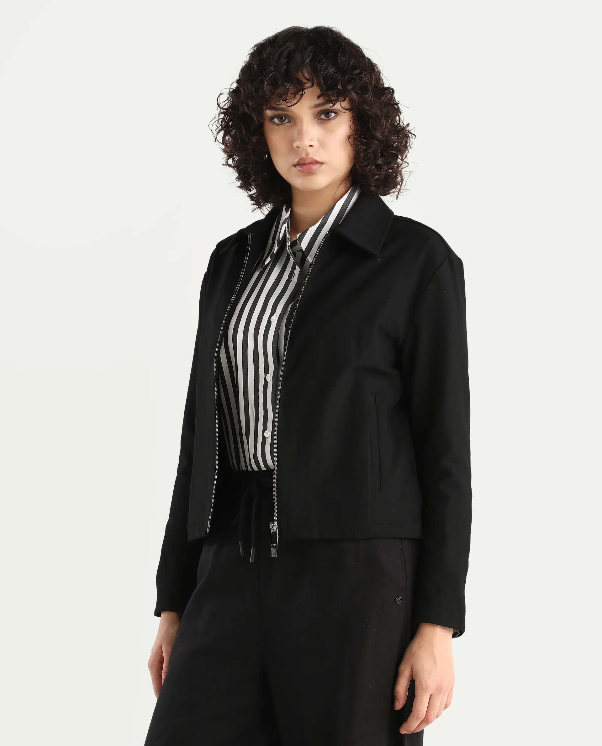 Rareism Women's Nizlo Black Polyester Blend Spread Collar Regular Plain Jacket - Image 6
