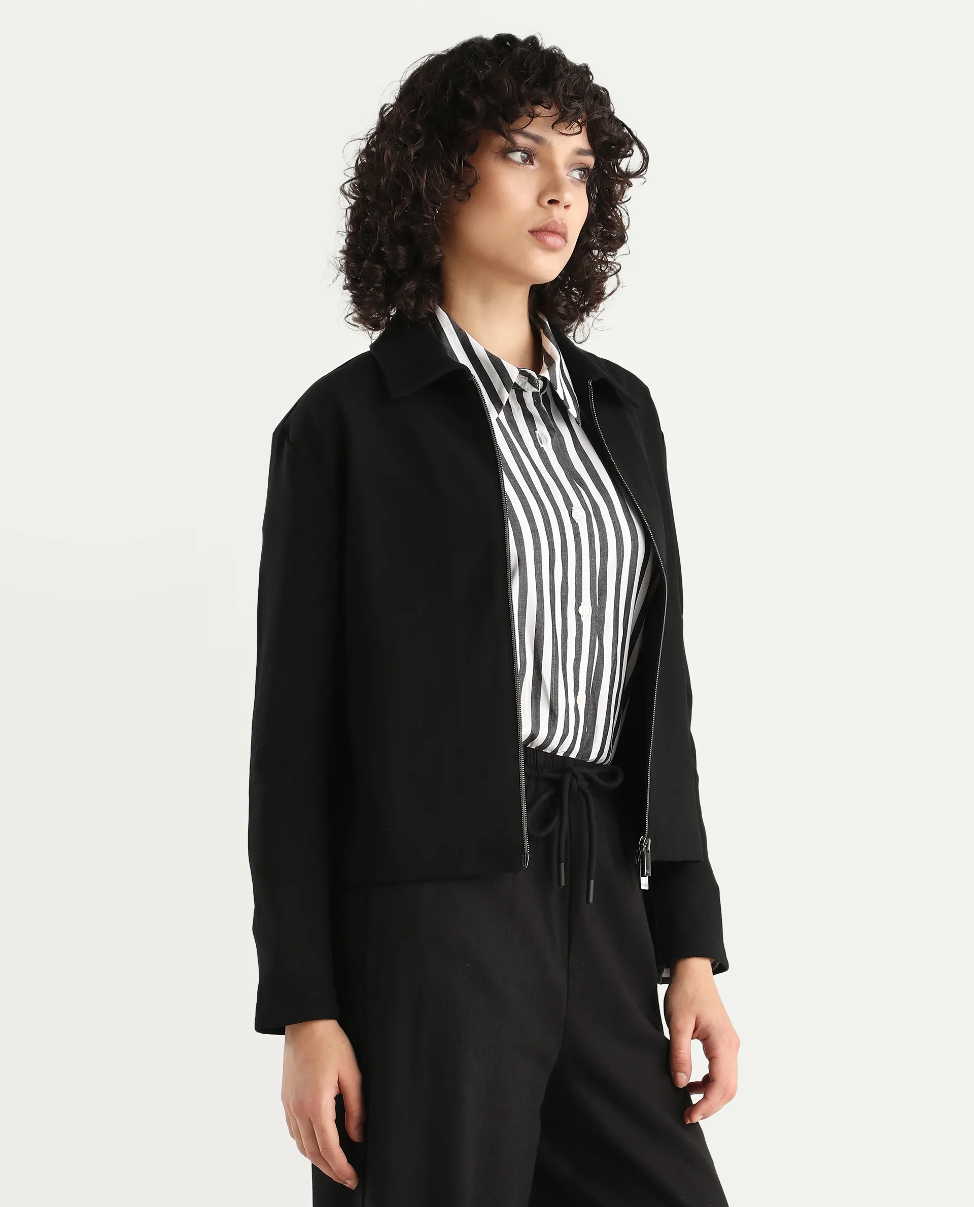 Rareism Women's Nizlo Black Polyester Blend Spread Collar Regular Plain Jacket - Image 7