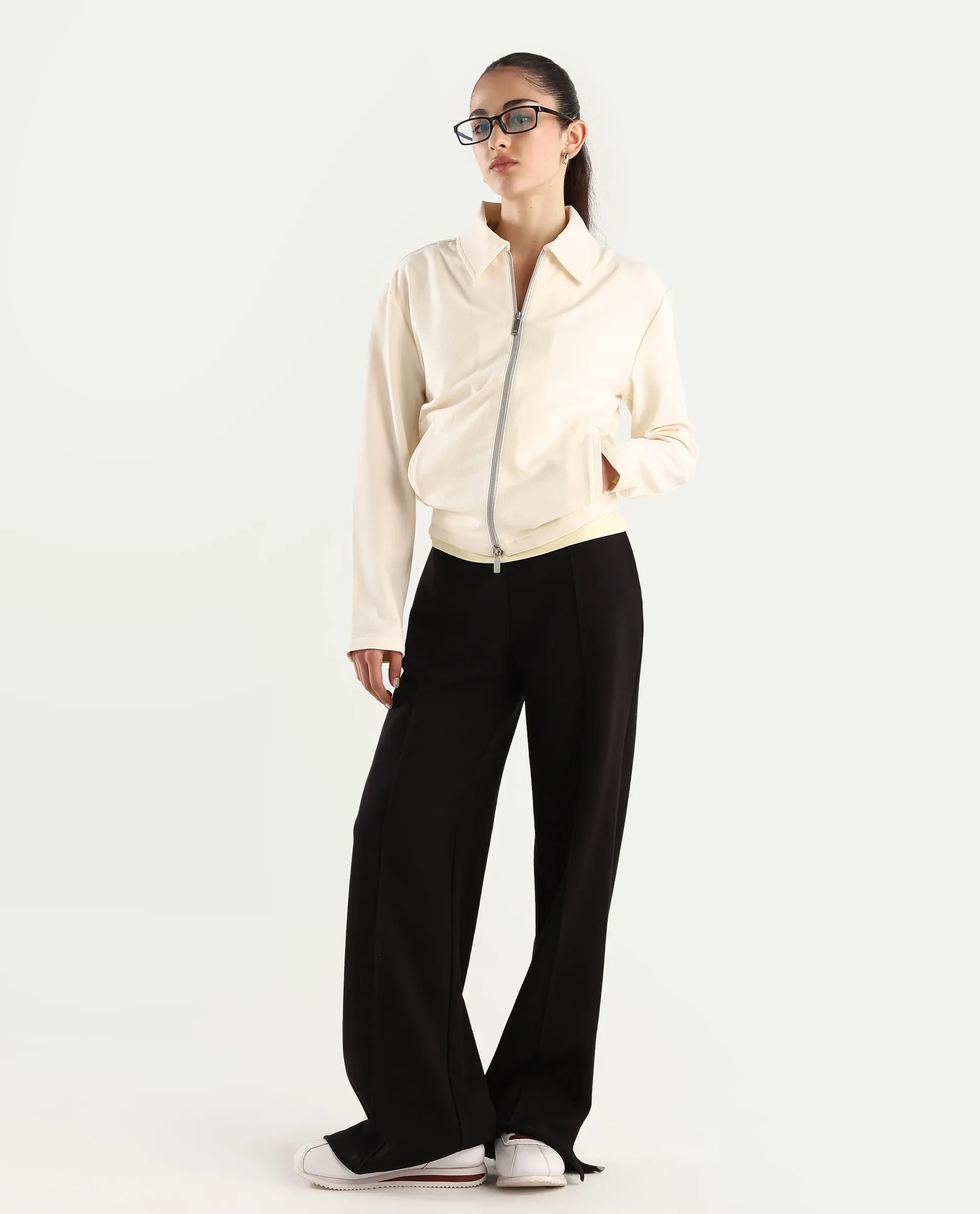 Rareism Women's Nizlo Off White Polyester Blend Spread Collar Regular Plain Jacket - Image 2