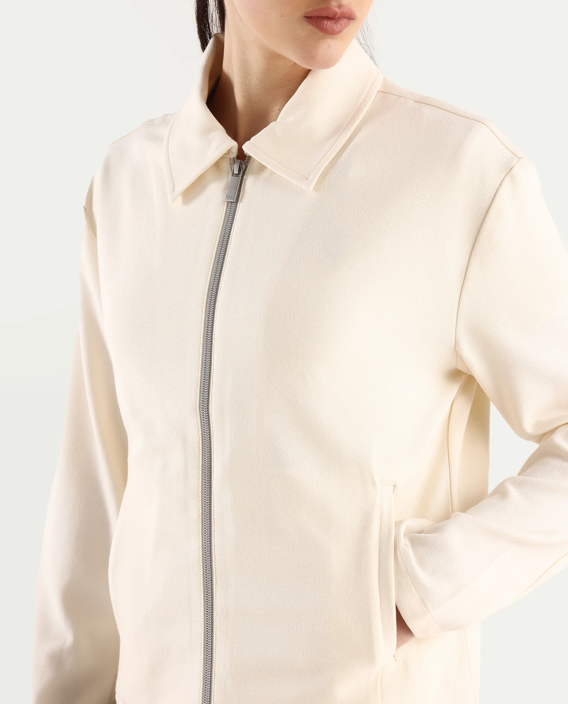 Rareism Women's Nizlo Off White Polyester Blend Spread Collar Regular Plain Jacket - Image 4