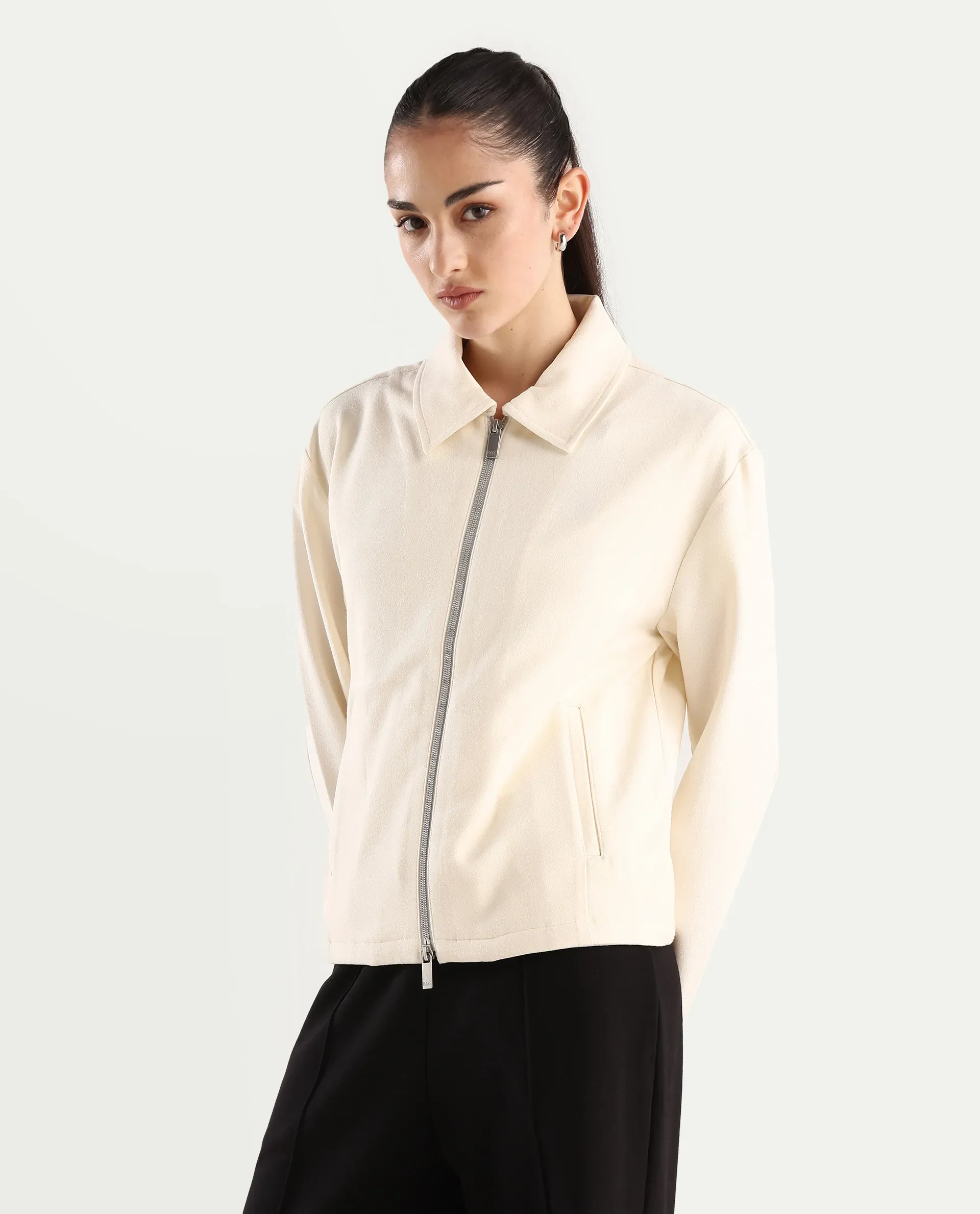 Rareism Women's Nizlo Off White Polyester Blend Spread Collar Regular Plain Jacket - Image 5