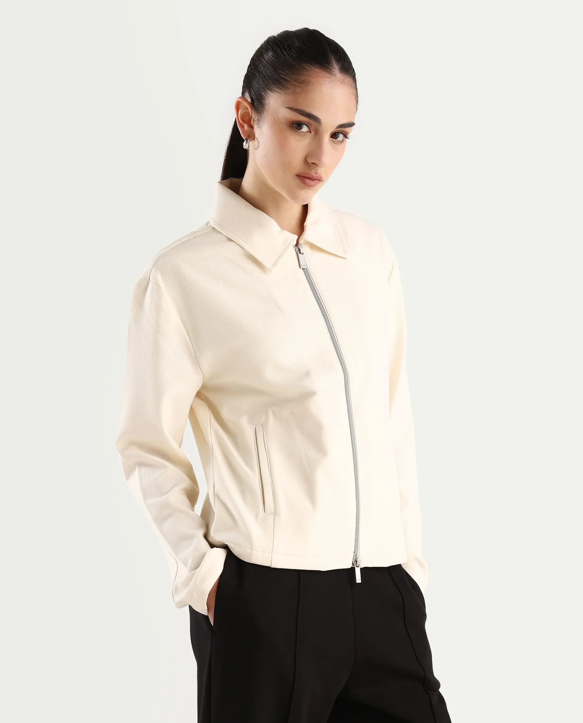 Rareism Women's Nizlo Off White Polyester Blend Spread Collar Regular Plain Jacket - Image 6