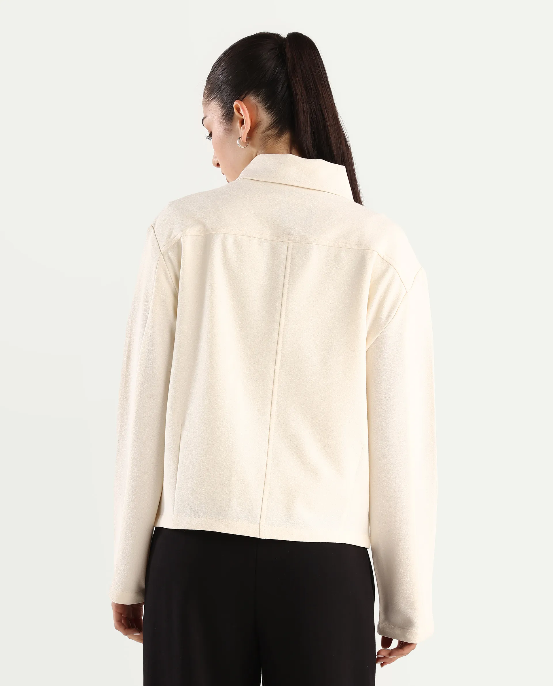 Rareism Women's Nizlo Off White Polyester Blend Spread Collar Regular Plain Jacket - Image 7