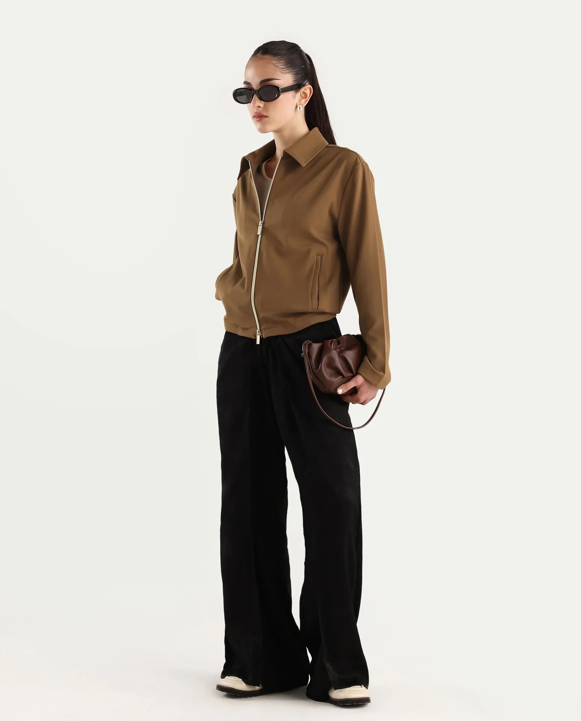 Rareism Women's Nizloz Light Brown Polyester Blend Spread Collar Regular Plain Jacket - Image 2