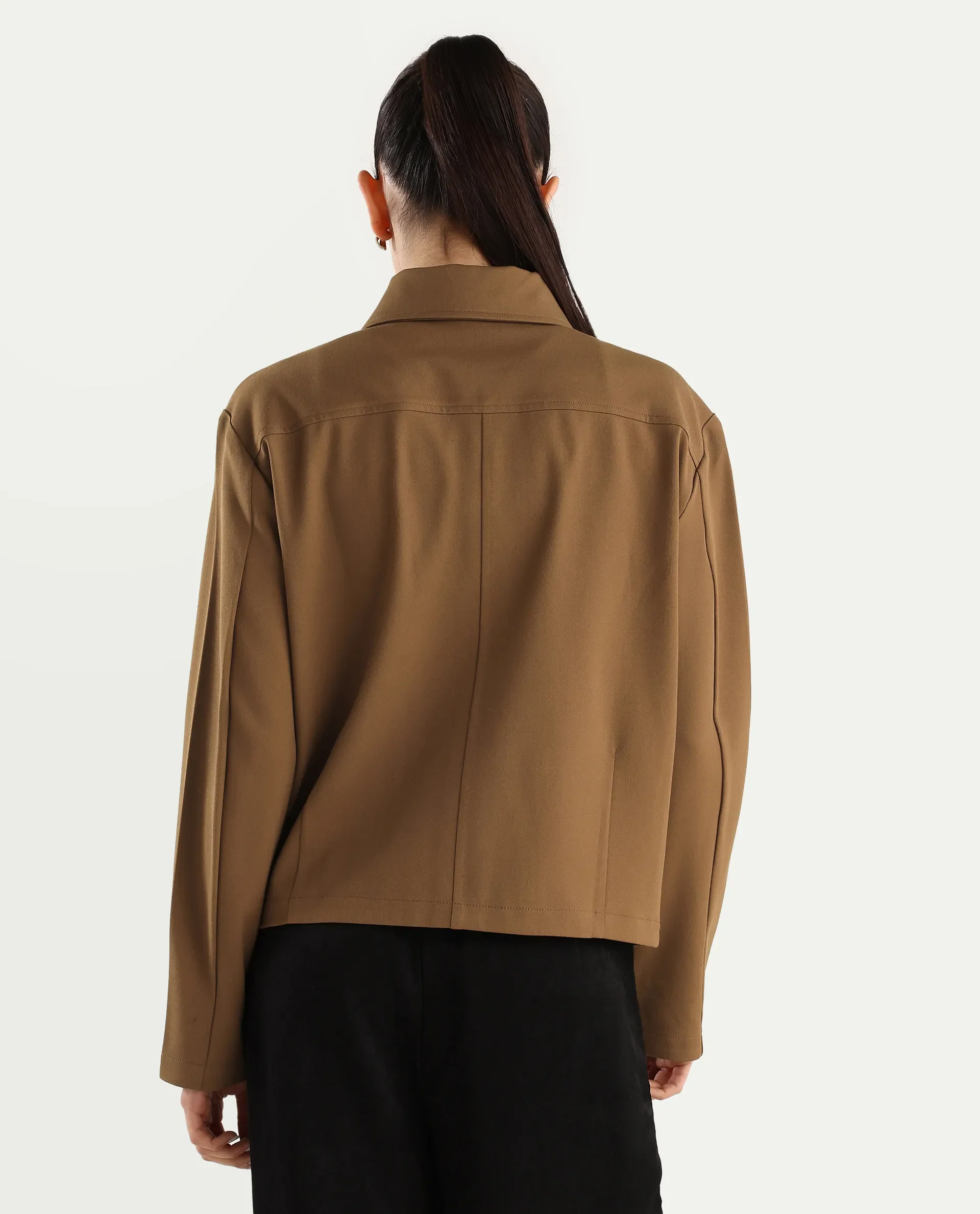Rareism Women's Nizloz Light Brown Polyester Blend Spread Collar Regular Plain Jacket - Image 8