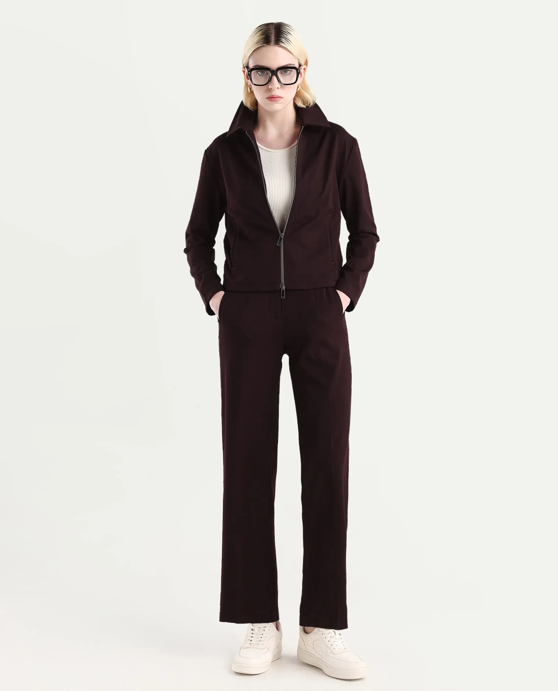 Rareism Women's Nizloz Maroon Polyester Blend Spread Collar Regular Plain Jacket - Image 2
