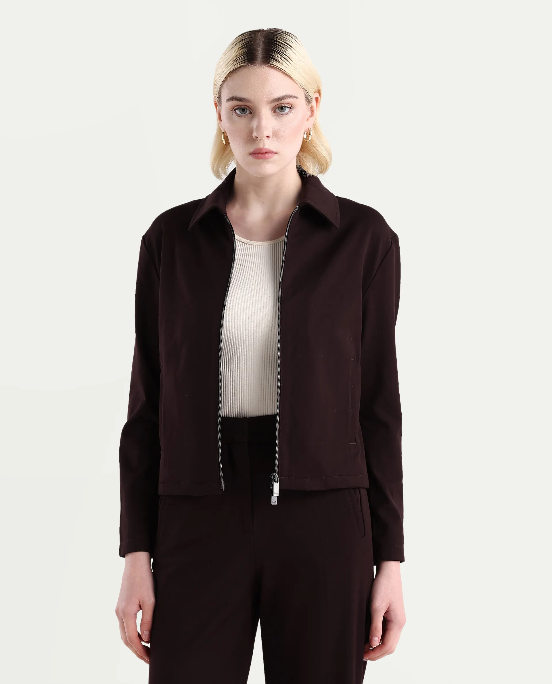 Rareism Women's Nizloz Maroon Polyester Blend Spread Collar Regular Plain Jacket - Image 3