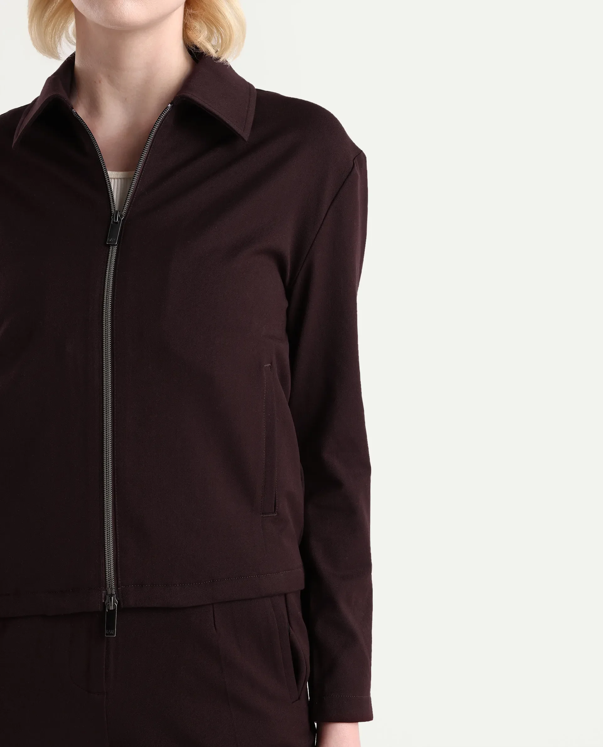 Rareism Women's Nizloz Maroon Polyester Blend Spread Collar Regular Plain Jacket - Image 4