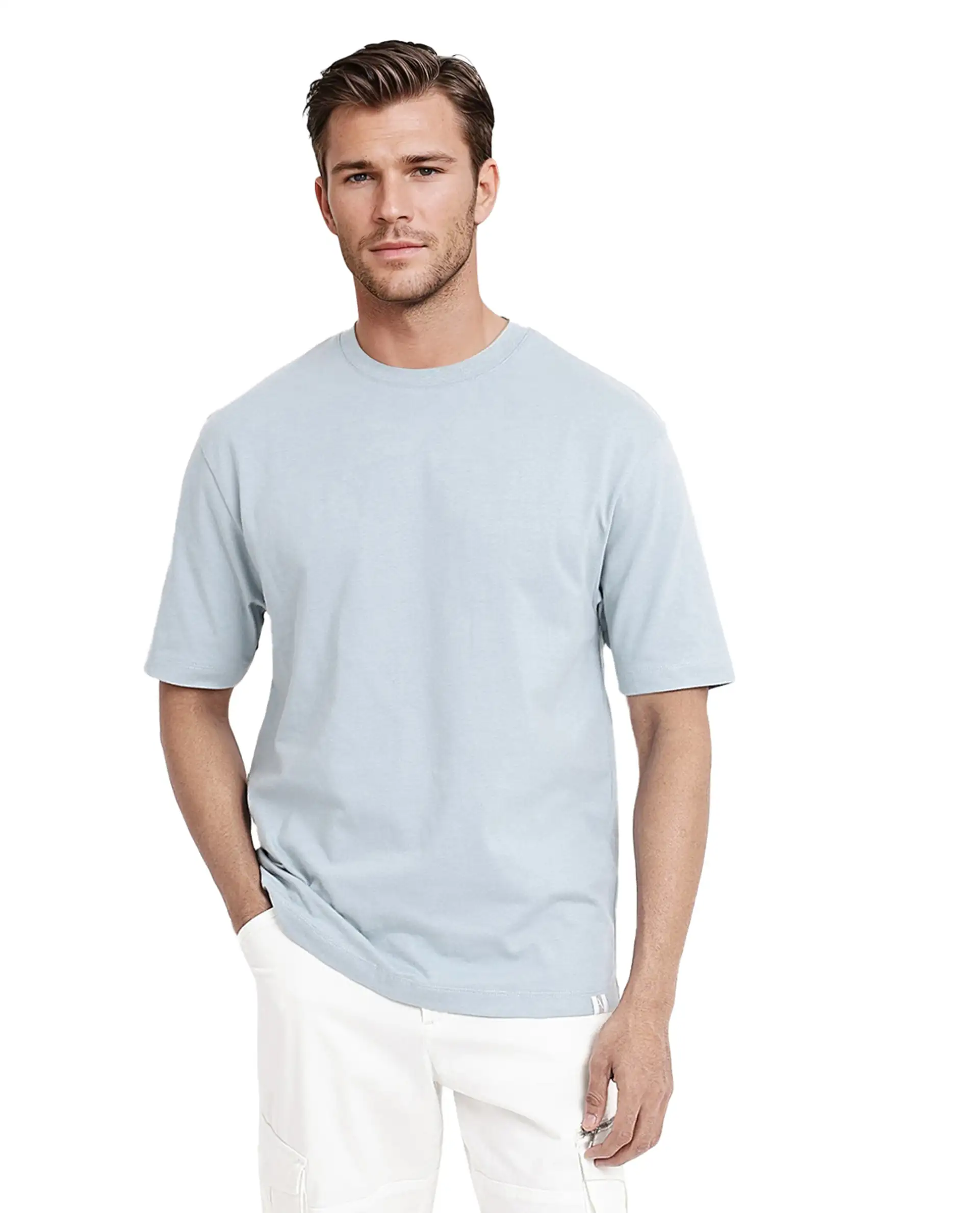 Rare Rabbit Men's Noa Light Blue Cotton Graphic Print Oversized Fit Half Sleeve Crew Neck T-Shirt - Image 4
