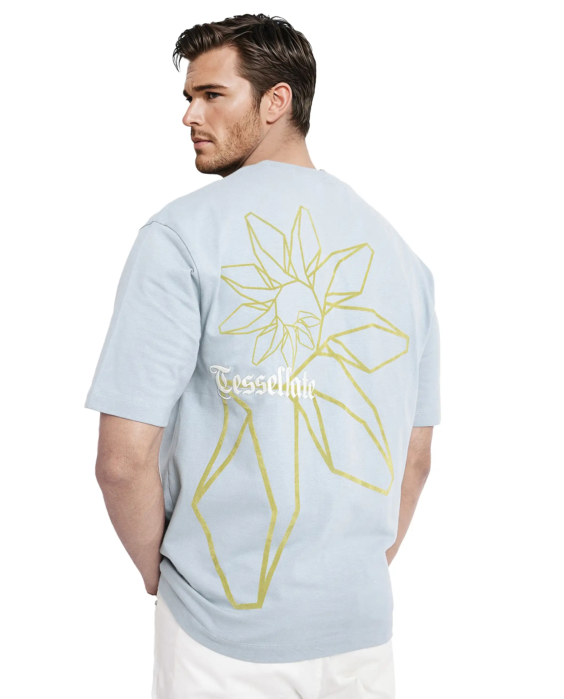 Rare Rabbit Men's Noa Light Blue Cotton Graphic Print Oversized Fit Half Sleeve Crew Neck T-Shirt - Image 7