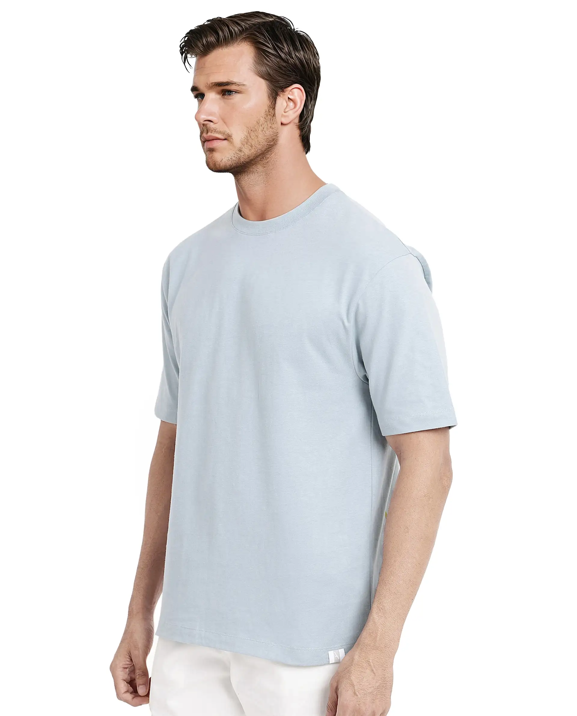 Rare Rabbit Men's Noa Light Blue Cotton Graphic Print Oversized Fit Half Sleeve Crew Neck T-Shirt - Image 8