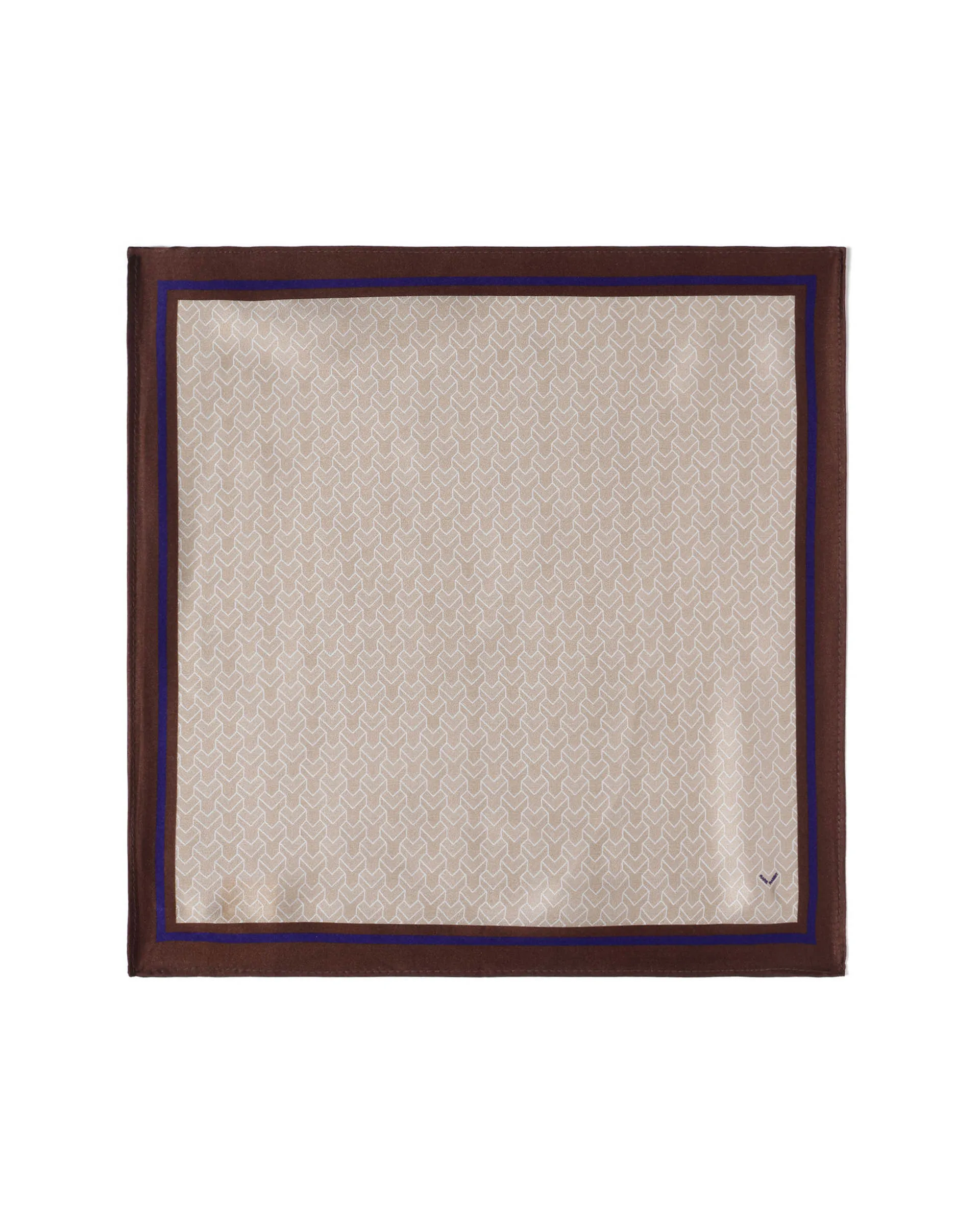 Rare Rabbit Men's Noaa Beige Silk Fabric Monogram Print Pocket Square