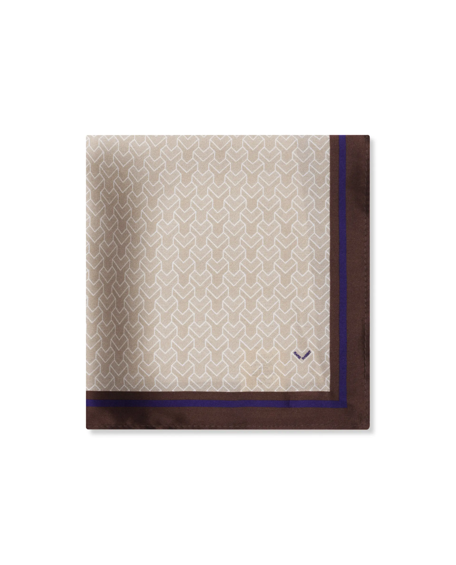 Rare Rabbit Men's Noaa Beige Silk Fabric Monogram Print Pocket Square - Image 3