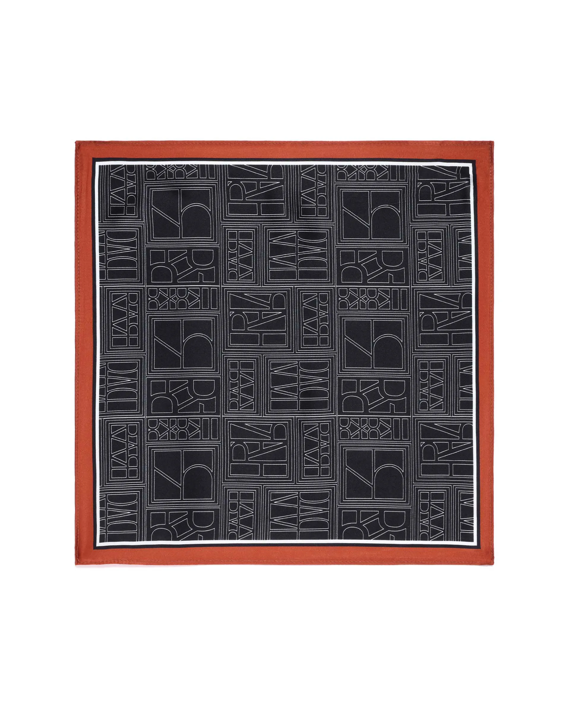 Rare Rabbit Men's Noaa Black Silk Fabric Monogram Print Pocket Square - Image 2