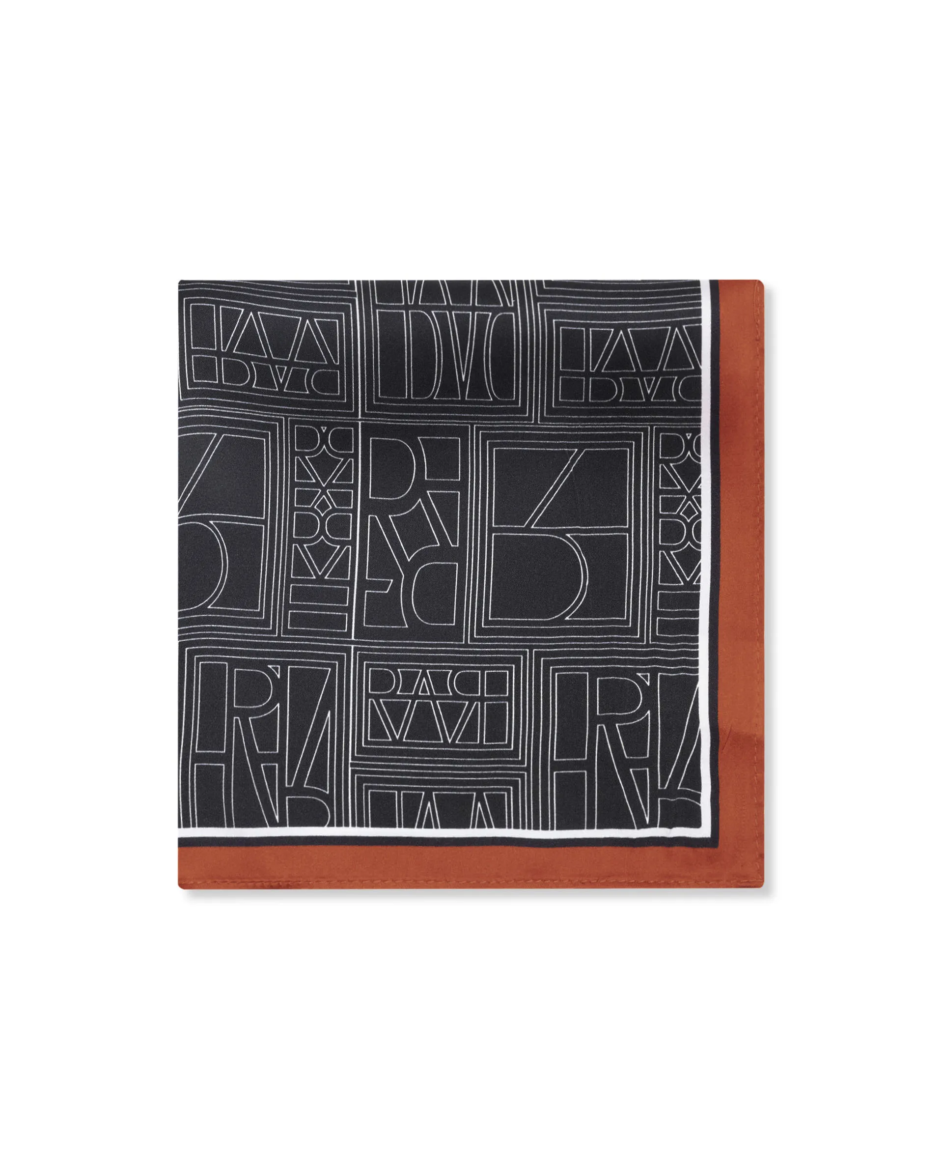 Rare Rabbit Men's Noaa Black Silk Fabric Monogram Print Pocket Square - Image 3