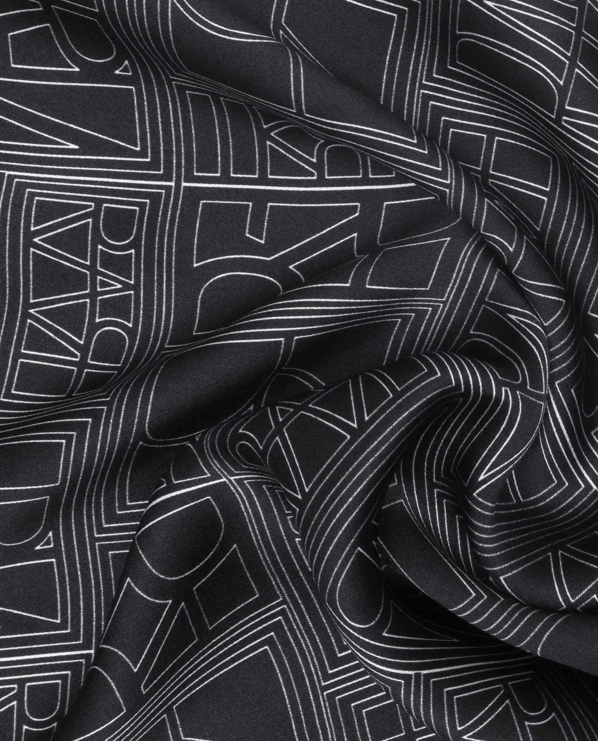 Rare Rabbit Men's Noaa Black Silk Fabric Monogram Print Pocket Square - Image 4
