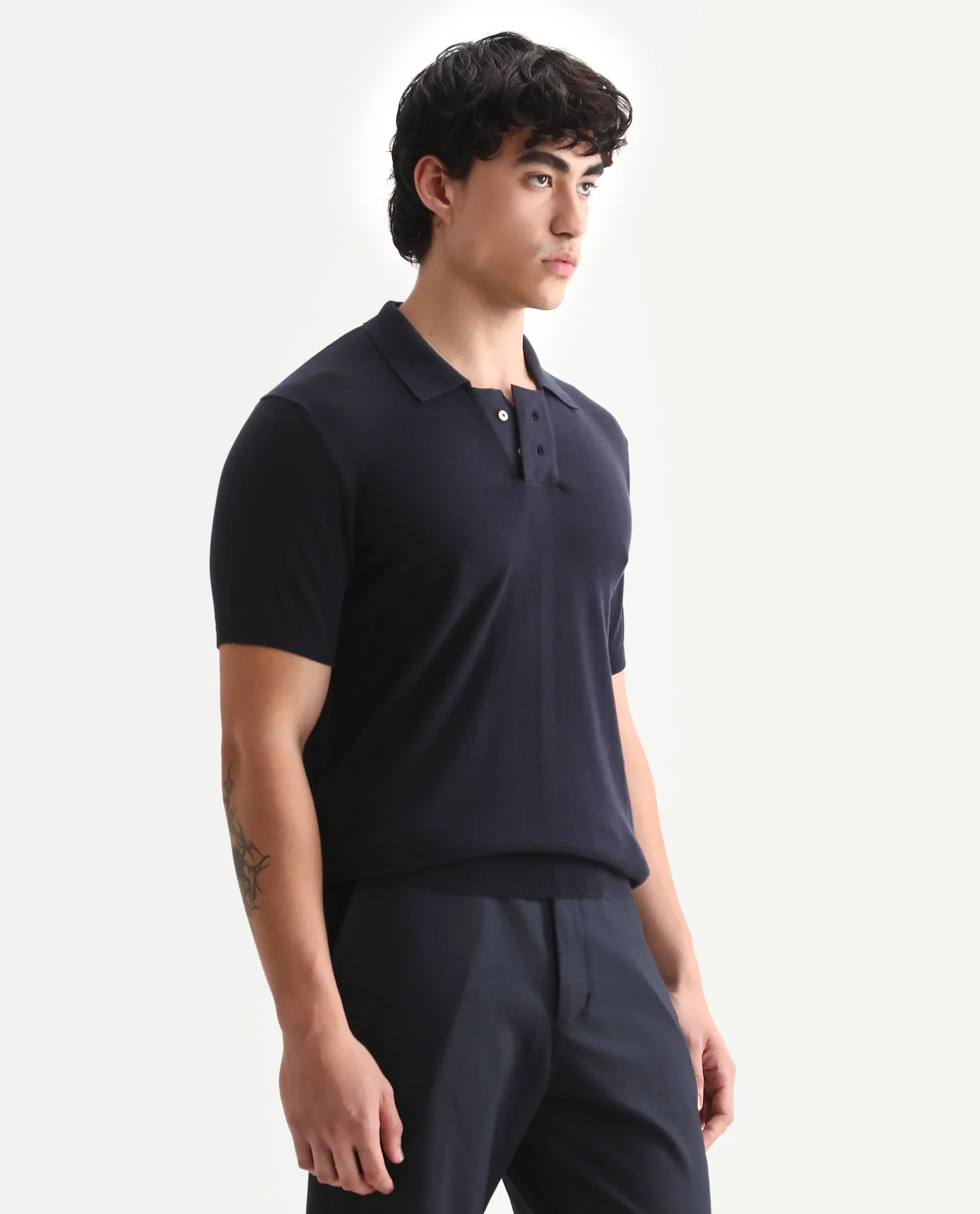 Rare Rabbit Men's Noah Navy Cotton Plain Slim Fit Half Sleeve Polo - Image 6