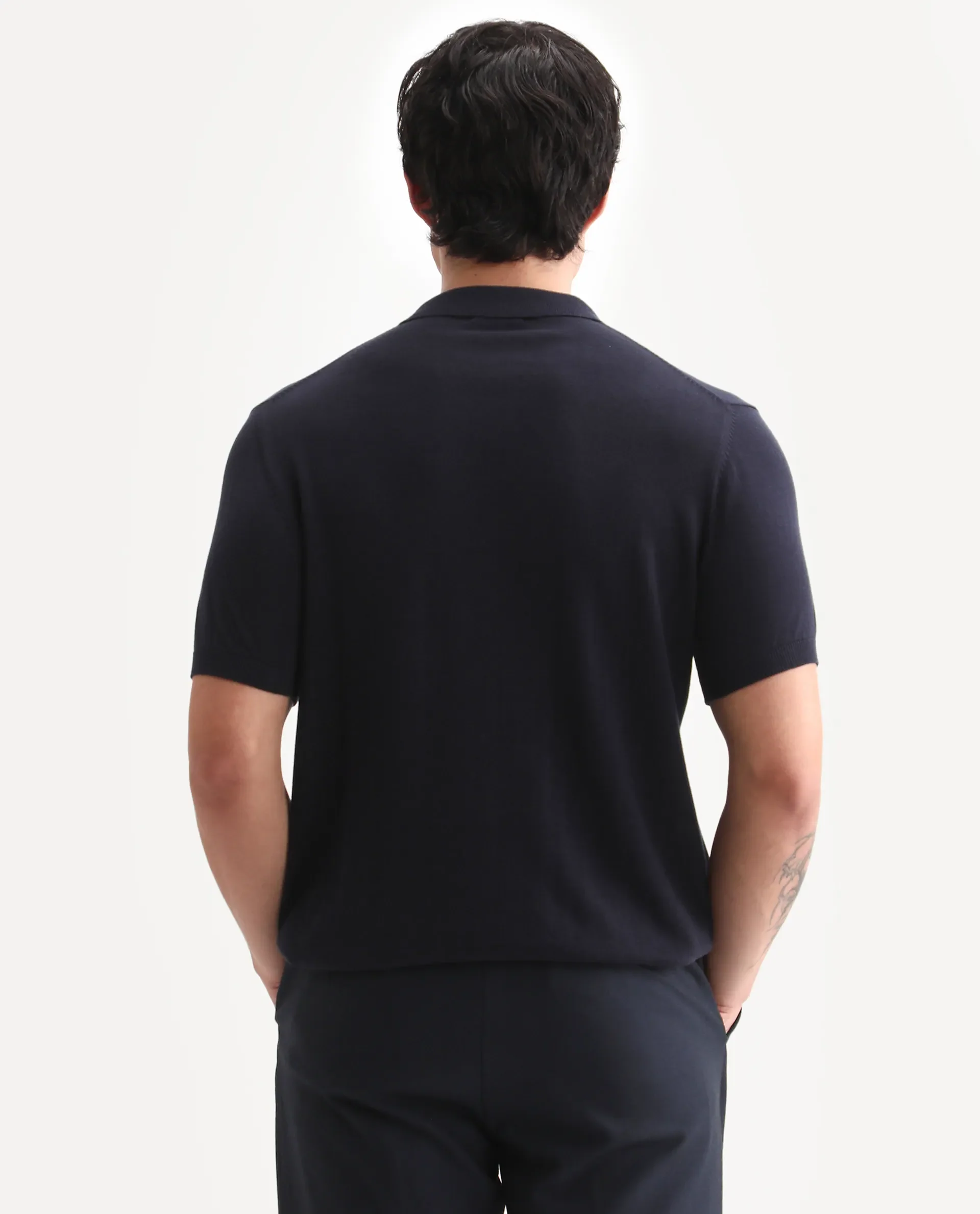 Rare Rabbit Men's Noah Navy Cotton Plain Slim Fit Half Sleeve Polo - Image 7