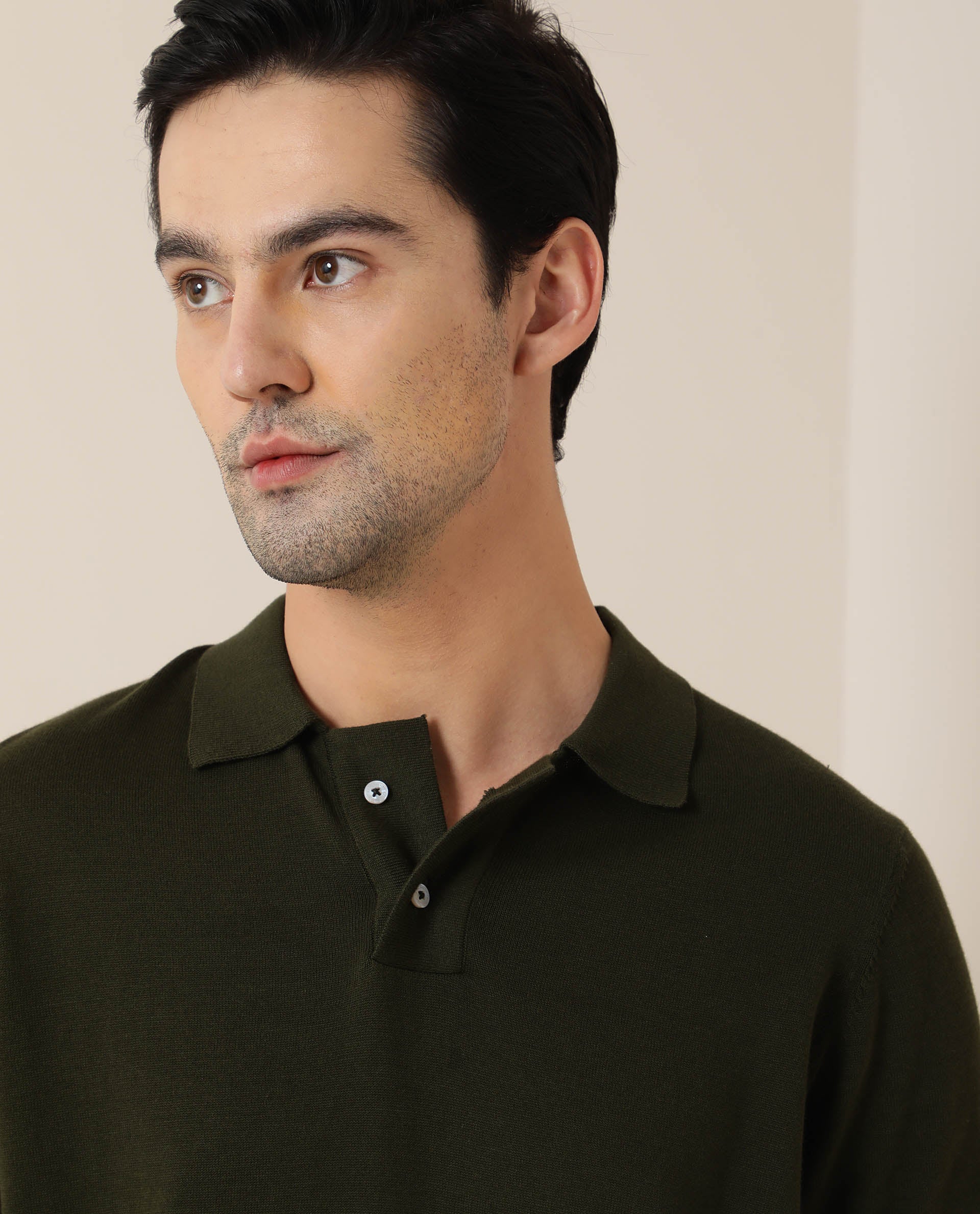 Rare Rabbit Men's Noah Olive Cotton Plain Slim Fit Half Sleeve Polo - Image 2