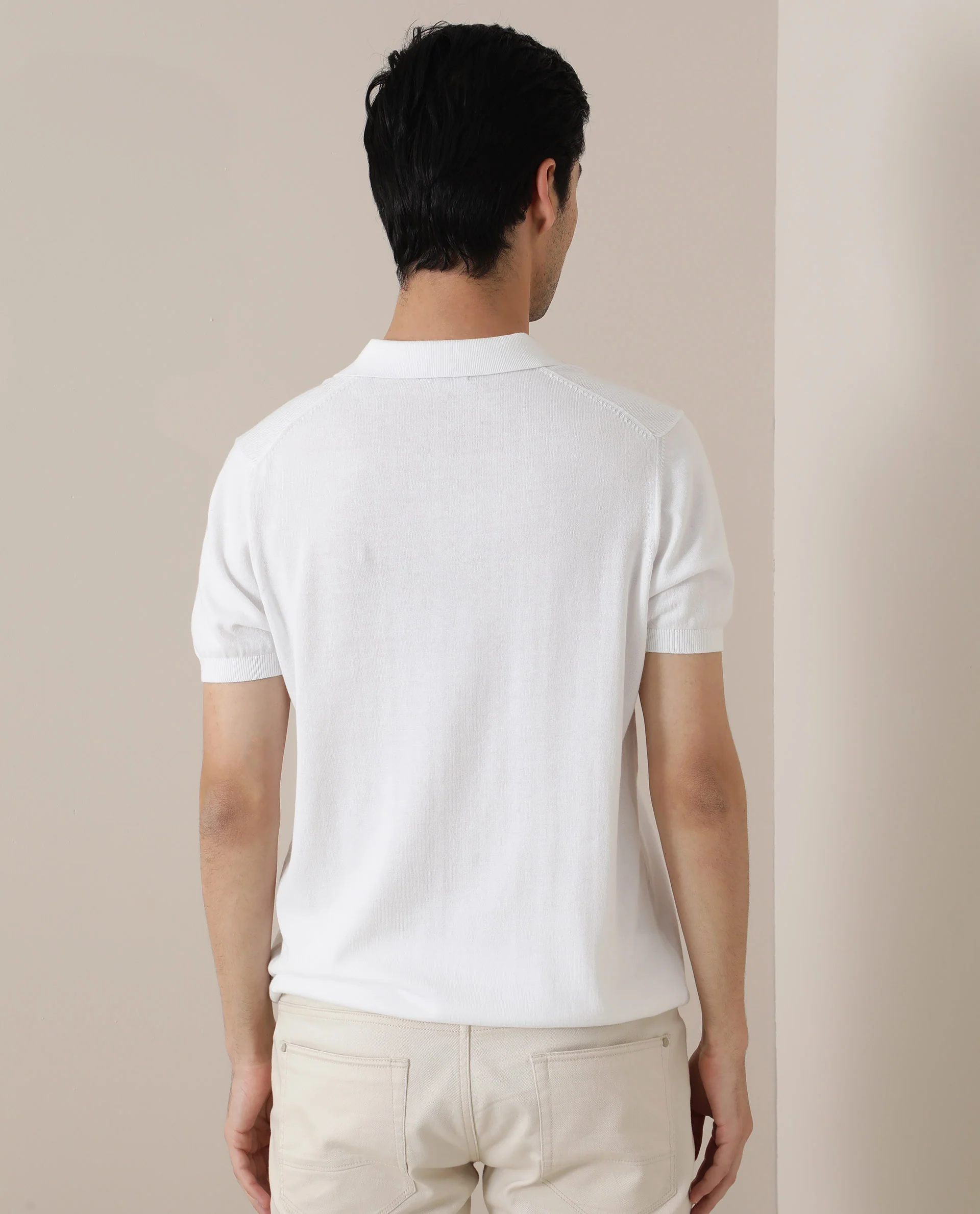 Rare Rabbit Men's Noah White Cotton Plain Slim Fit Half Sleeve Polo - Image 5