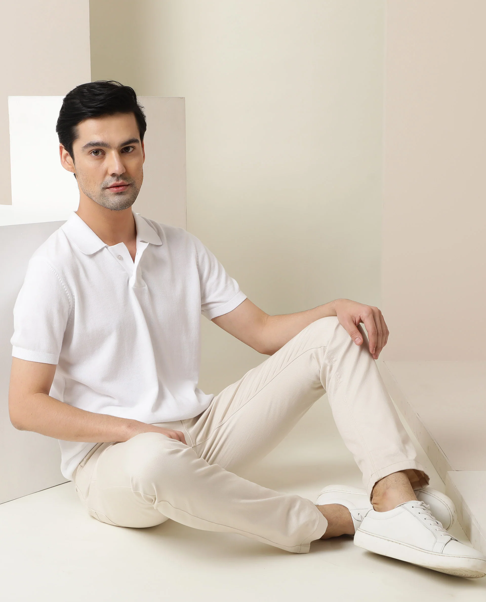 Rare Rabbit Men's Noah White Cotton Plain Slim Fit Half Sleeve Polo - Image 7
