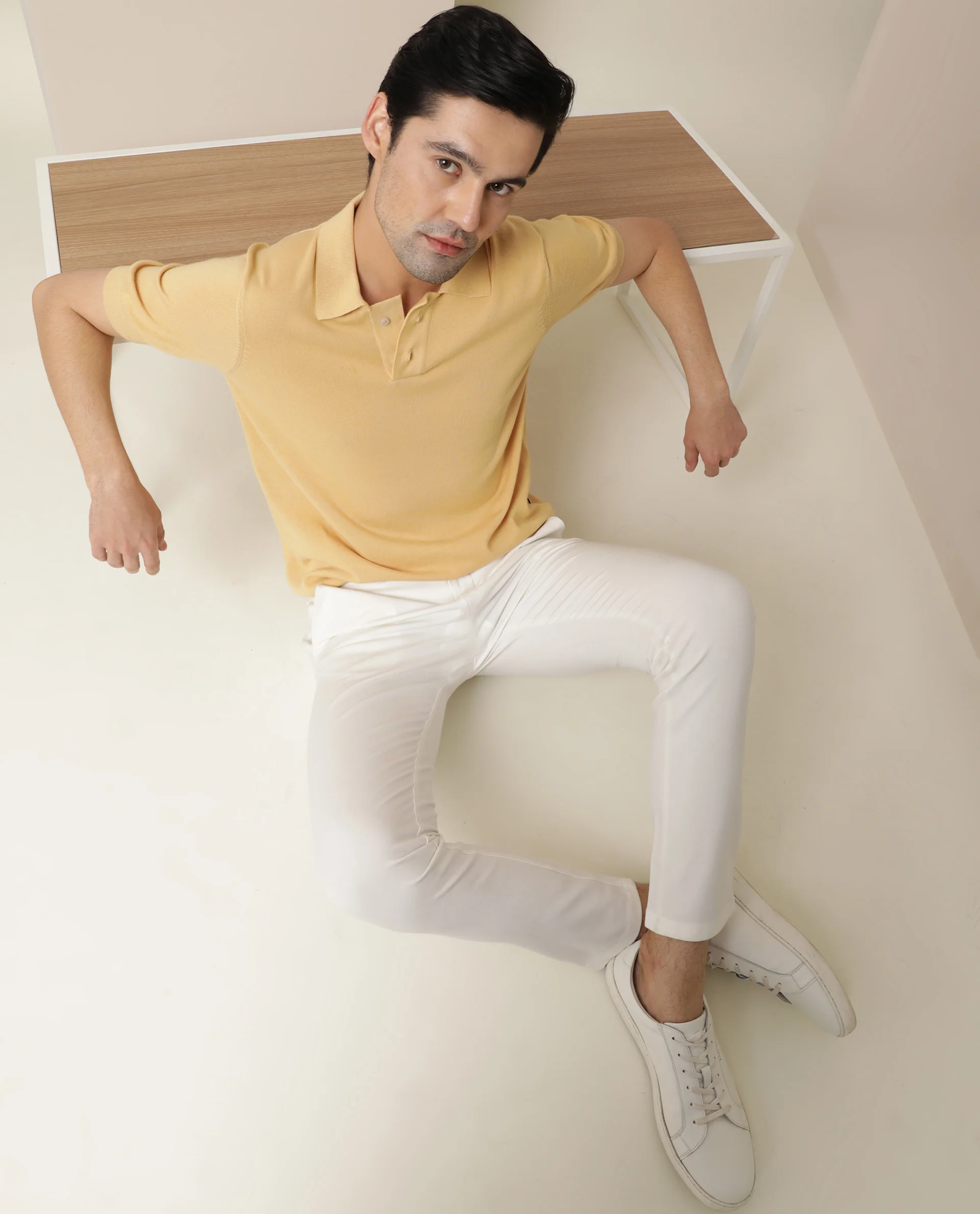 Rare Rabbit Men's Noah Yellow Cotton Plain Slim Fit Half Sleeve Polo - Image 3