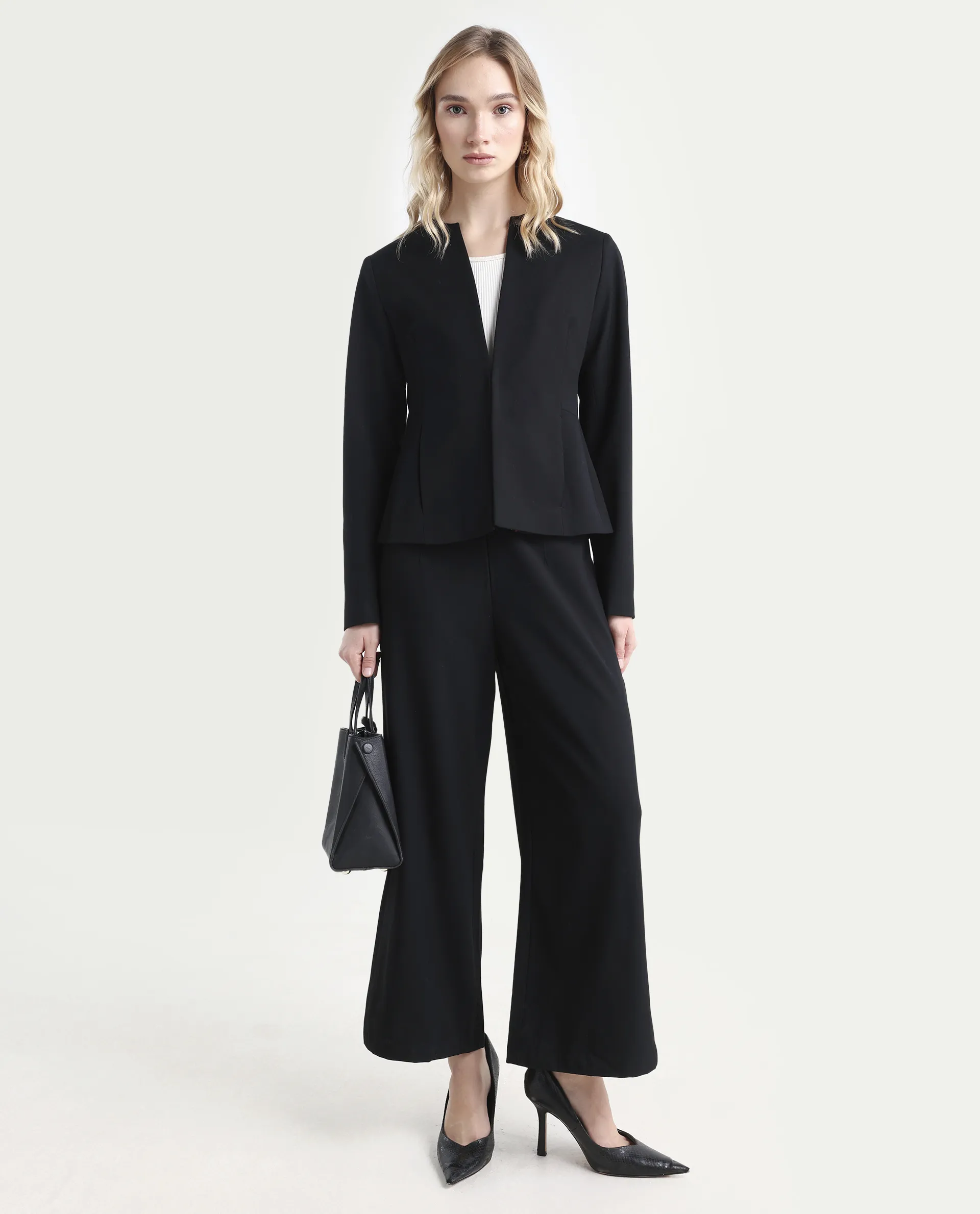 Rareism Women's Noahti Black Cotton Plain Ankle Length Wide Trouser - Image 2