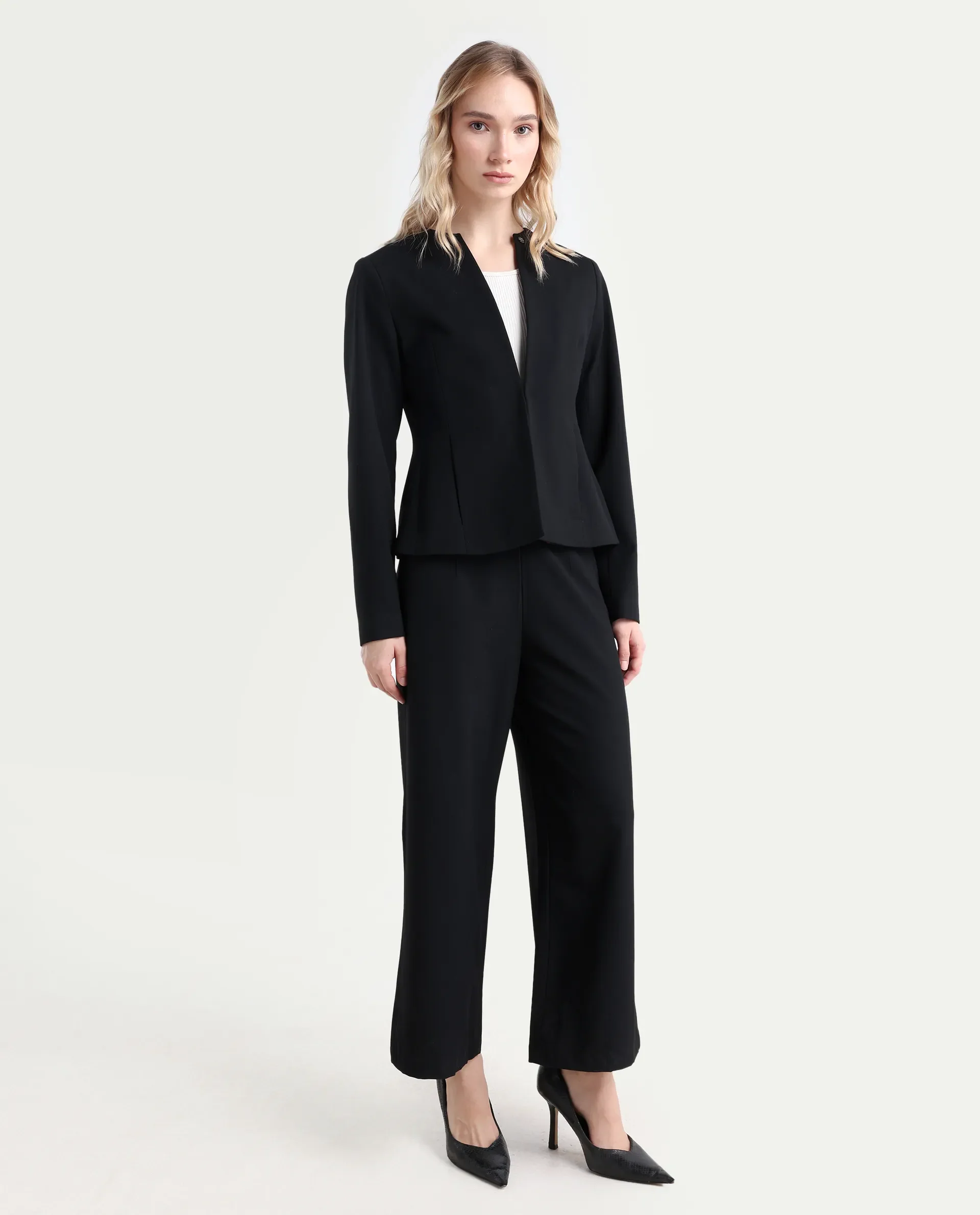 Rareism Women's Noahti Black Cotton Plain Ankle Length Wide Trouser - Image 5