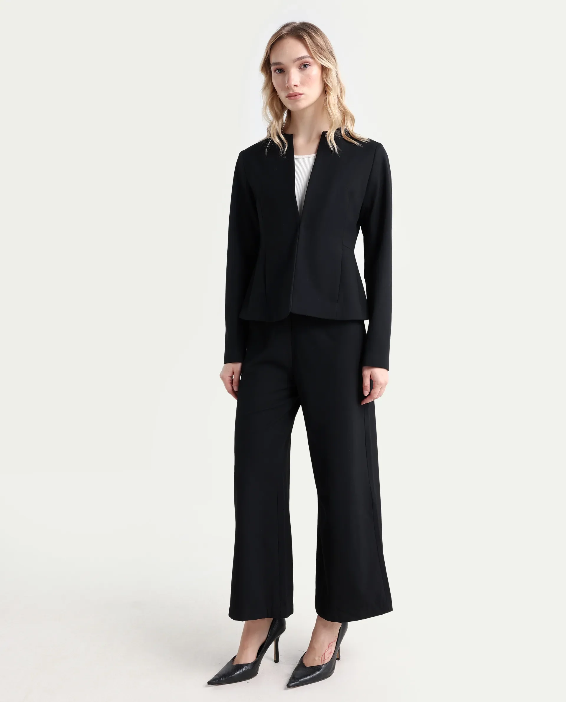 Rareism Women's Noahti Black Cotton Plain Ankle Length Wide Trouser - Image 6