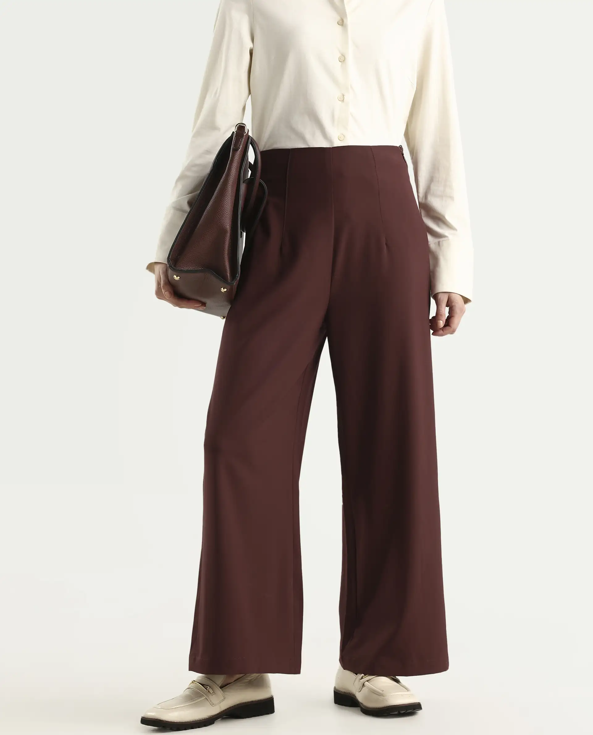 Rareism Women's Noahti Light Rust Cotton Plain Ankle Length Wide Trouser - Image 2