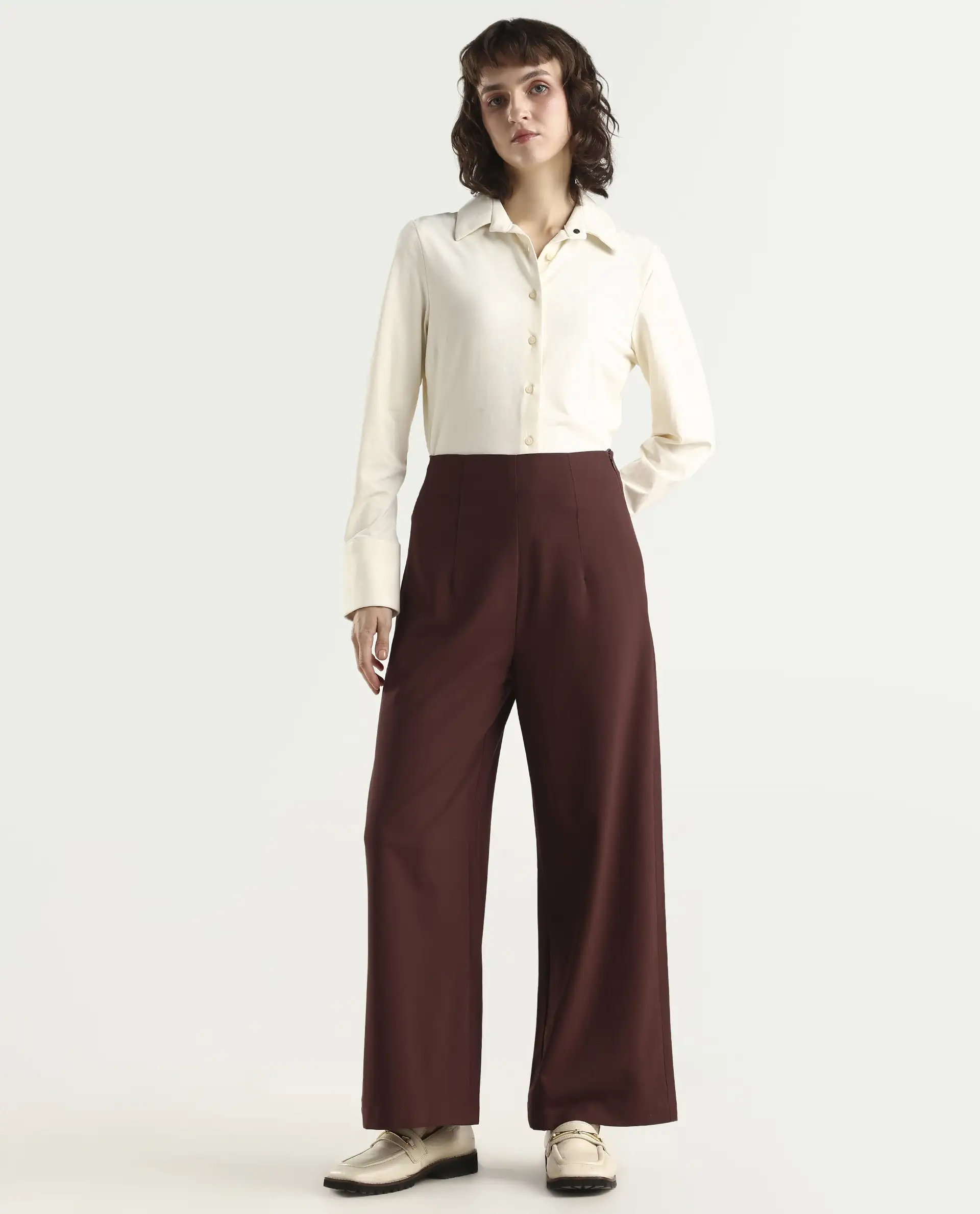Rareism Women's Noahti Light Rust Cotton Plain Ankle Length Wide Trouser - Image 3