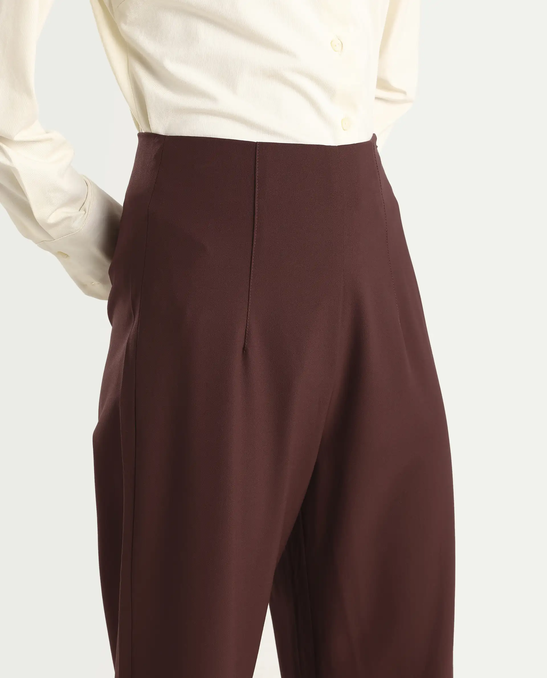 Rareism Women's Noahti Light Rust Cotton Plain Ankle Length Wide Trouser - Image 4