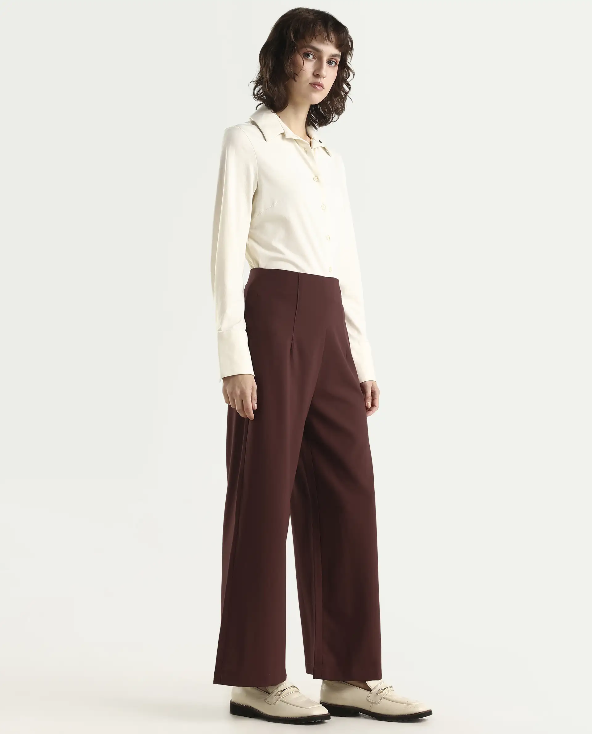 Rareism Women's Noahti Light Rust Cotton Plain Ankle Length Wide Trouser - Image 5
