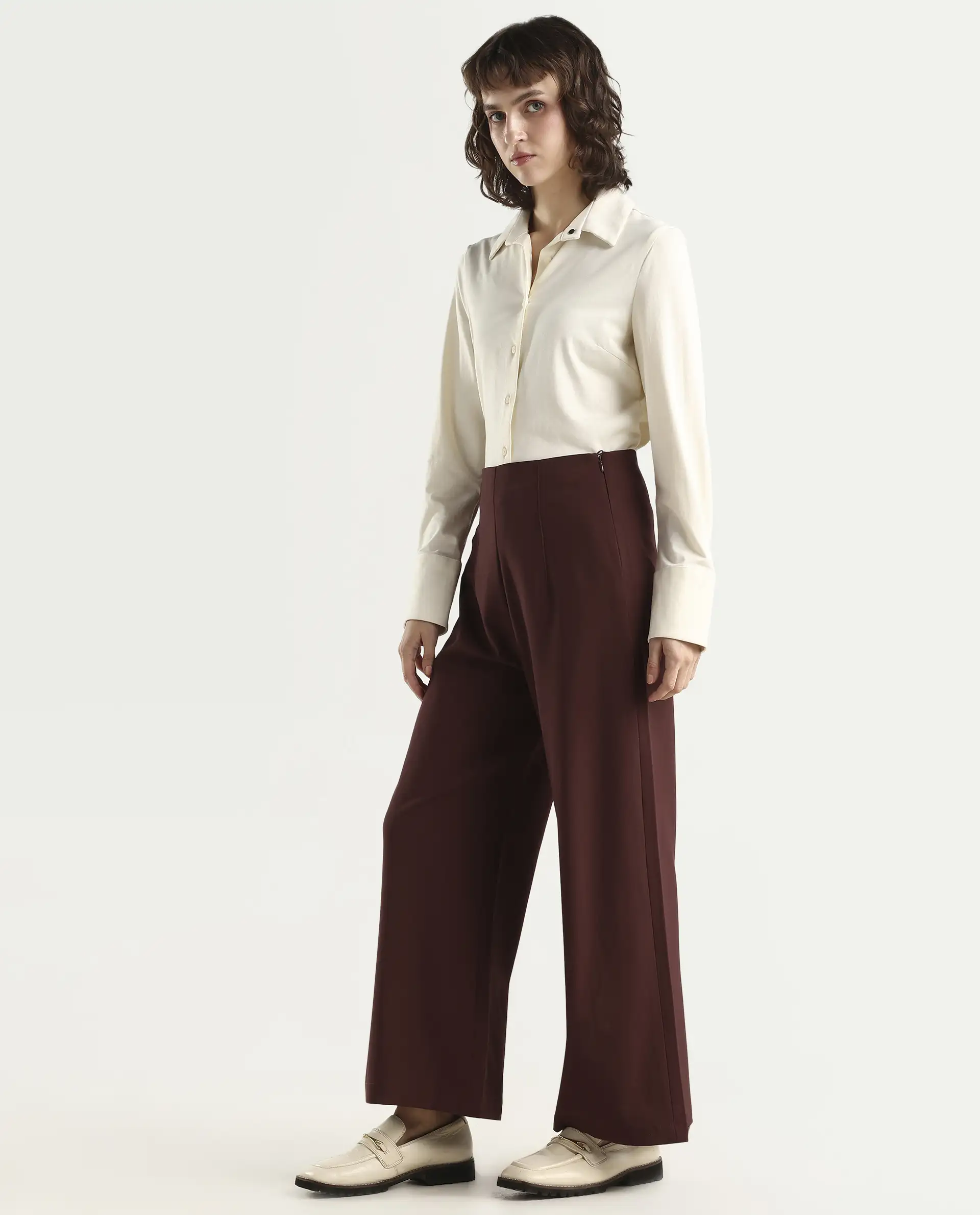 Rareism Women's Noahti Light Rust Cotton Plain Ankle Length Wide Trouser - Image 6