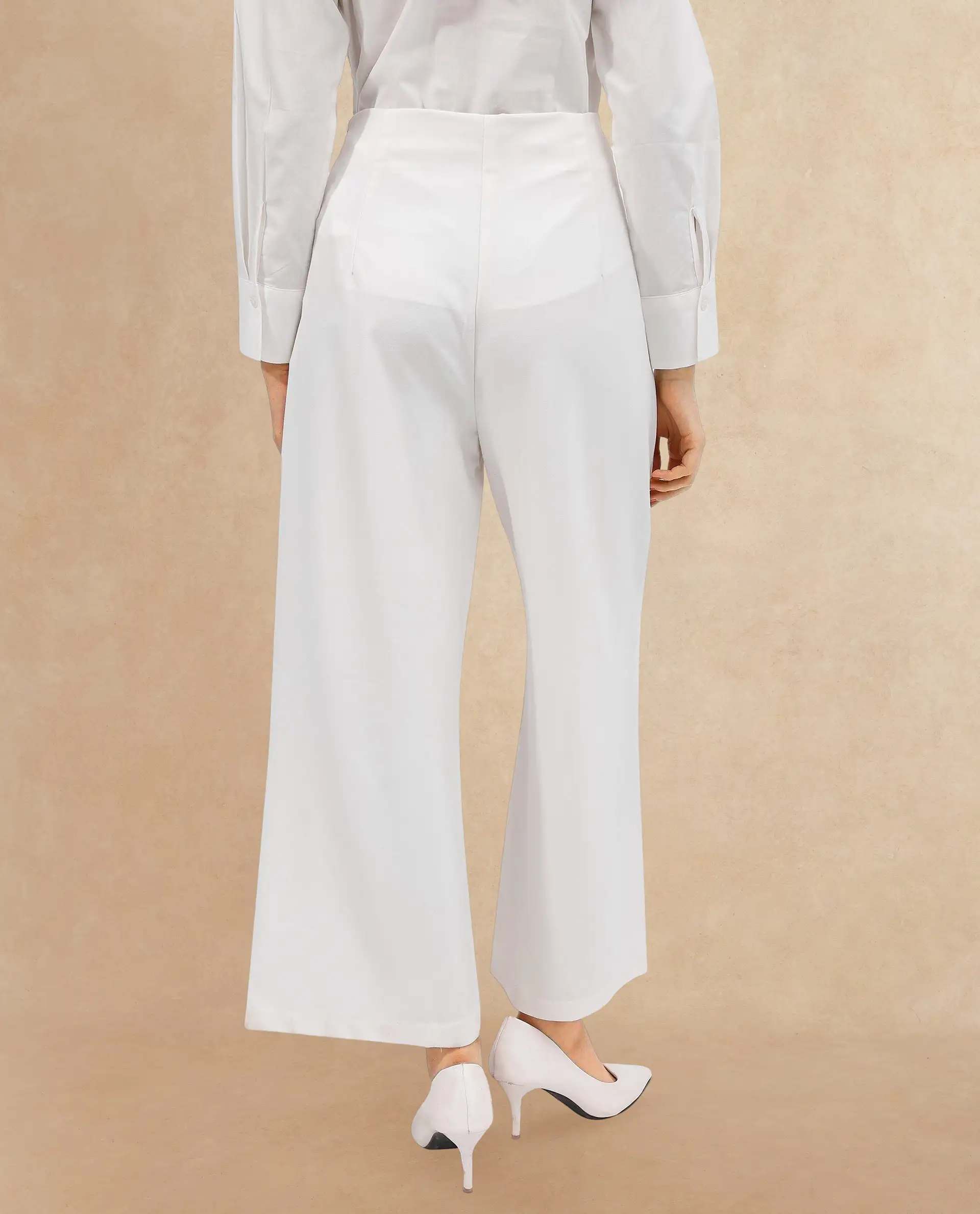 Rareism Women's Noahti White Cotton Plain Ankle Length Wide Trouser - Image 6