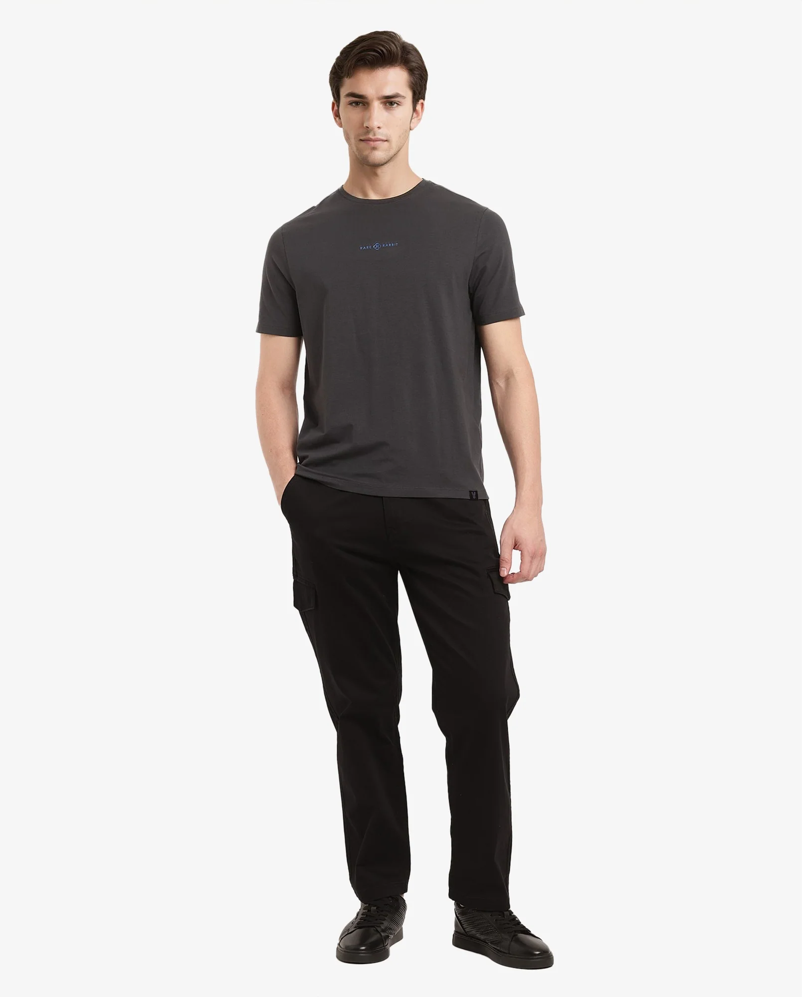 Rare Rabbit Men's Noam Dark Grey Cotton Graphic Print Regular Fit Half Sleeve Crew Neck T-Shirt - Image 2