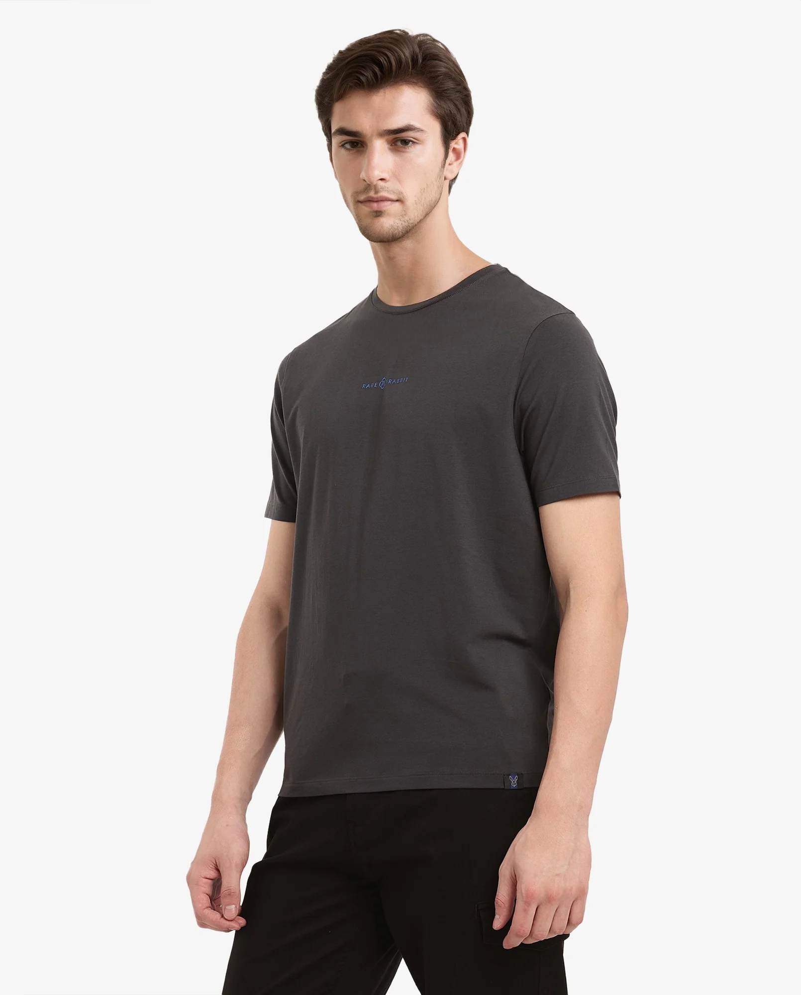 Rare Rabbit Men's Noam Dark Grey Cotton Graphic Print Regular Fit Half Sleeve Crew Neck T-Shirt - Image 3
