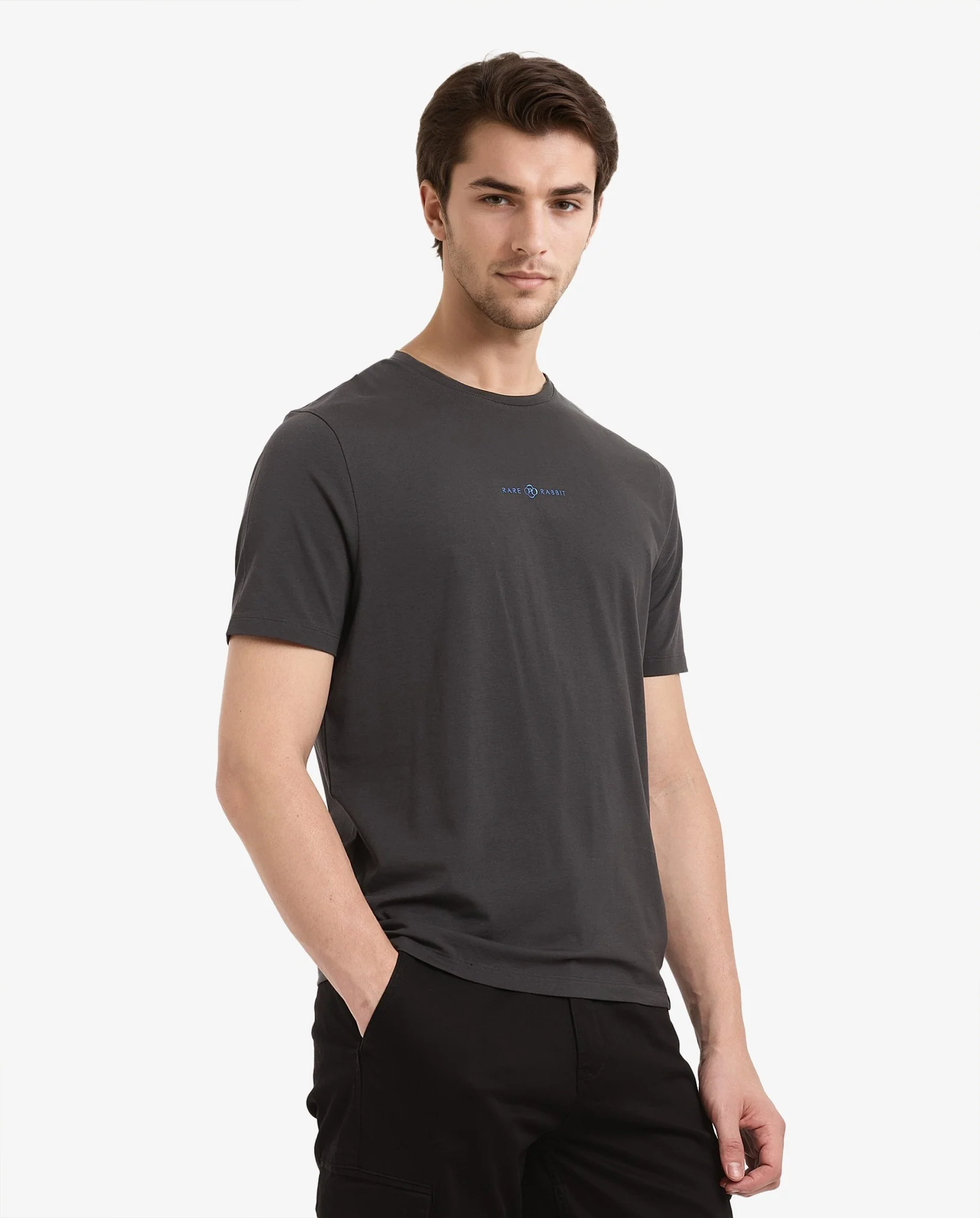Rare Rabbit Men's Noam Dark Grey Cotton Graphic Print Regular Fit Half Sleeve Crew Neck T-Shirt - Image 5