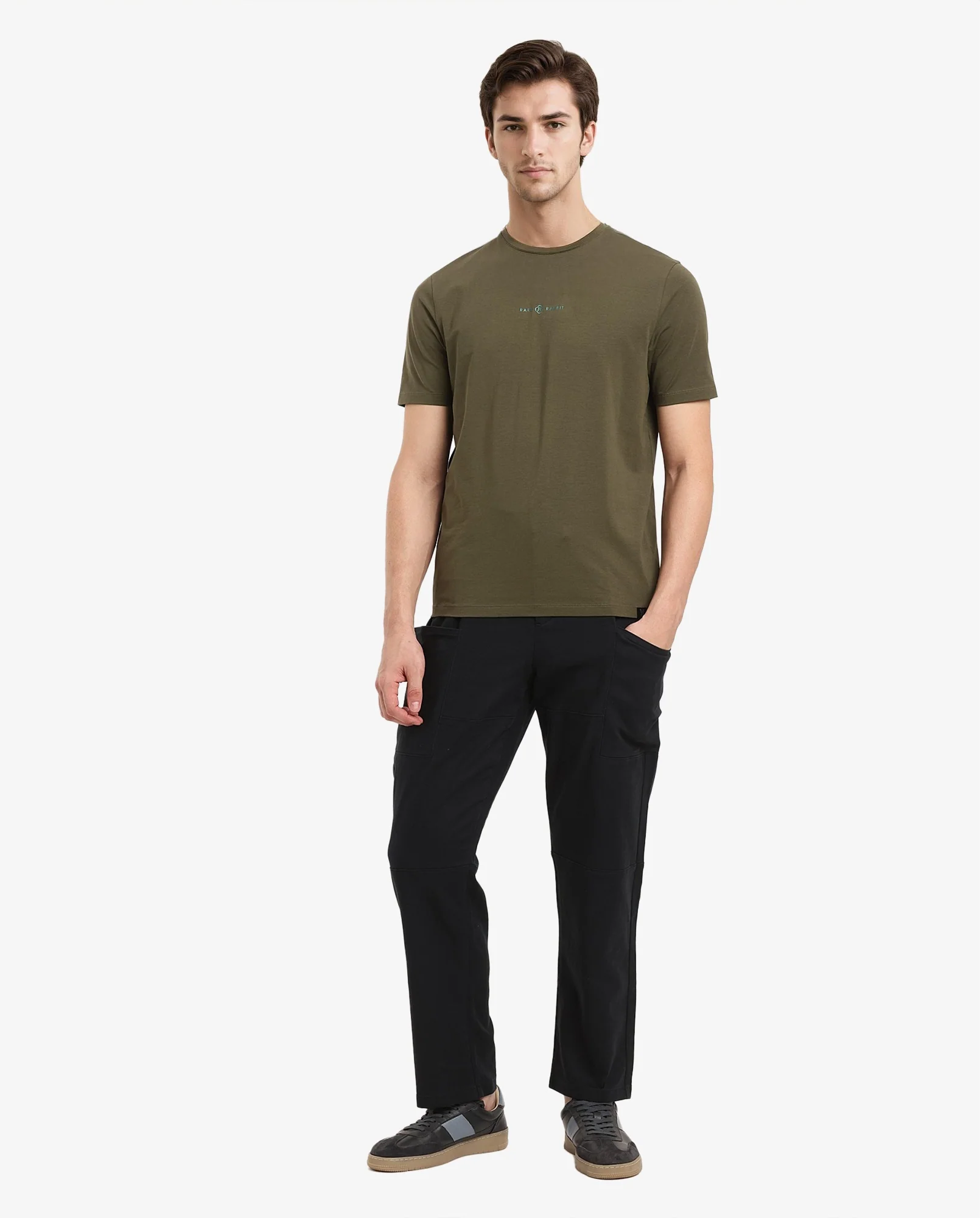 Rare Rabbit Men's Noam Dusky Olive Cotton Graphic Print Regular Fit Half Sleeve Crew Neck T-Shirt - Image 2