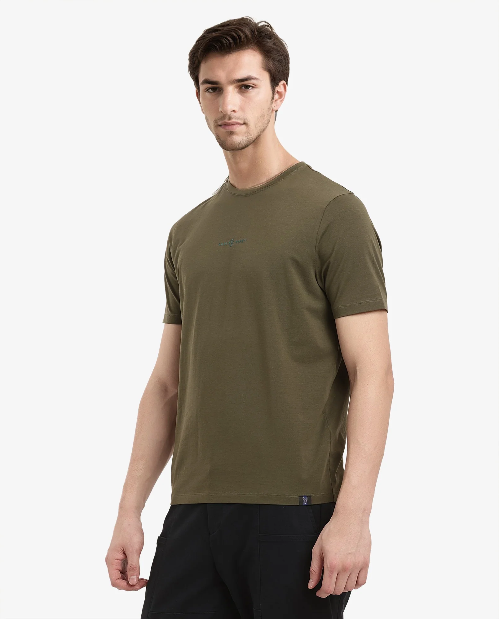 Rare Rabbit Men's Noam Dusky Olive Cotton Graphic Print Regular Fit Half Sleeve Crew Neck T-Shirt - Image 3