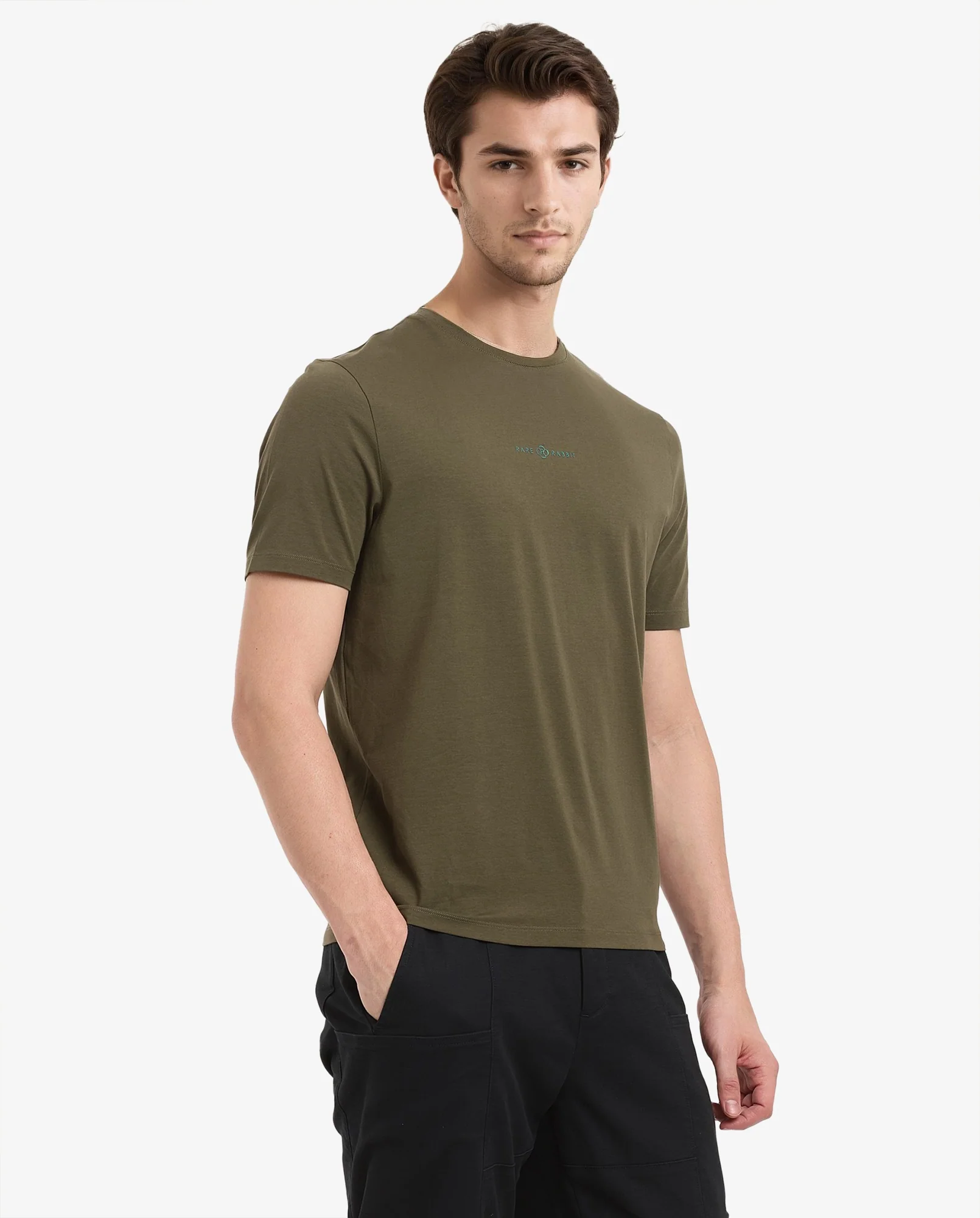 Rare Rabbit Men's Noam Dusky Olive Cotton Graphic Print Regular Fit Half Sleeve Crew Neck T-Shirt - Image 5