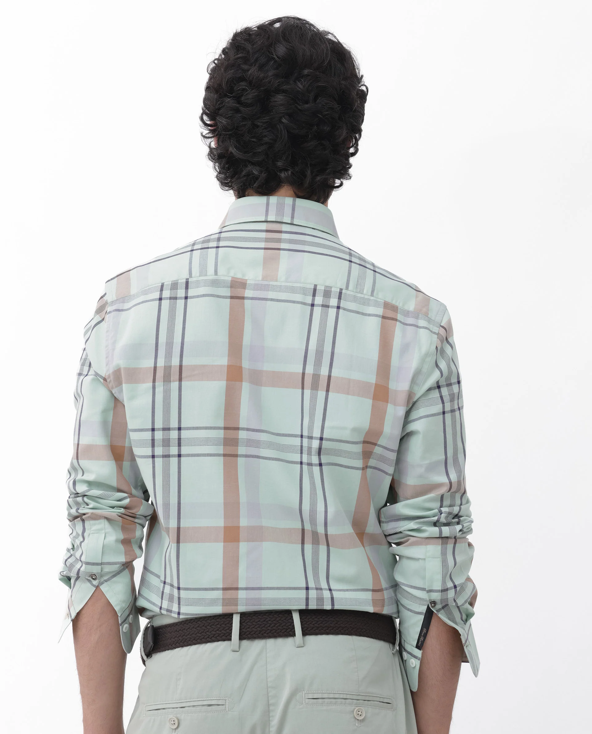 Rare Rabbit Men's Noan Dusky Green Cotton Checked Print Regular Fit Full Sleeve Collared Shirt - Image 9