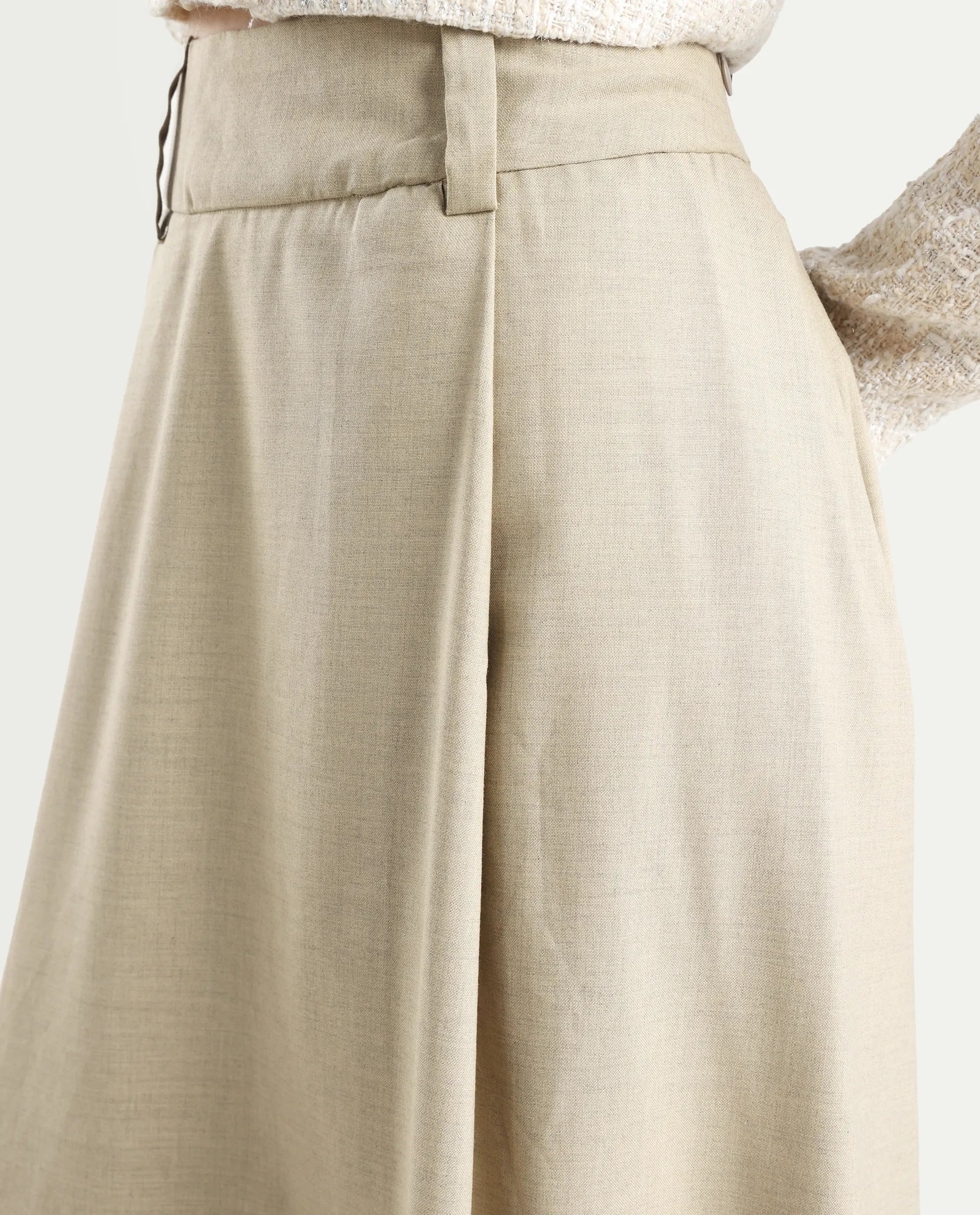 Rareism Women's Noblopa Beige Polyester Blend Plain Midi A-Line Skirt - Image 4
