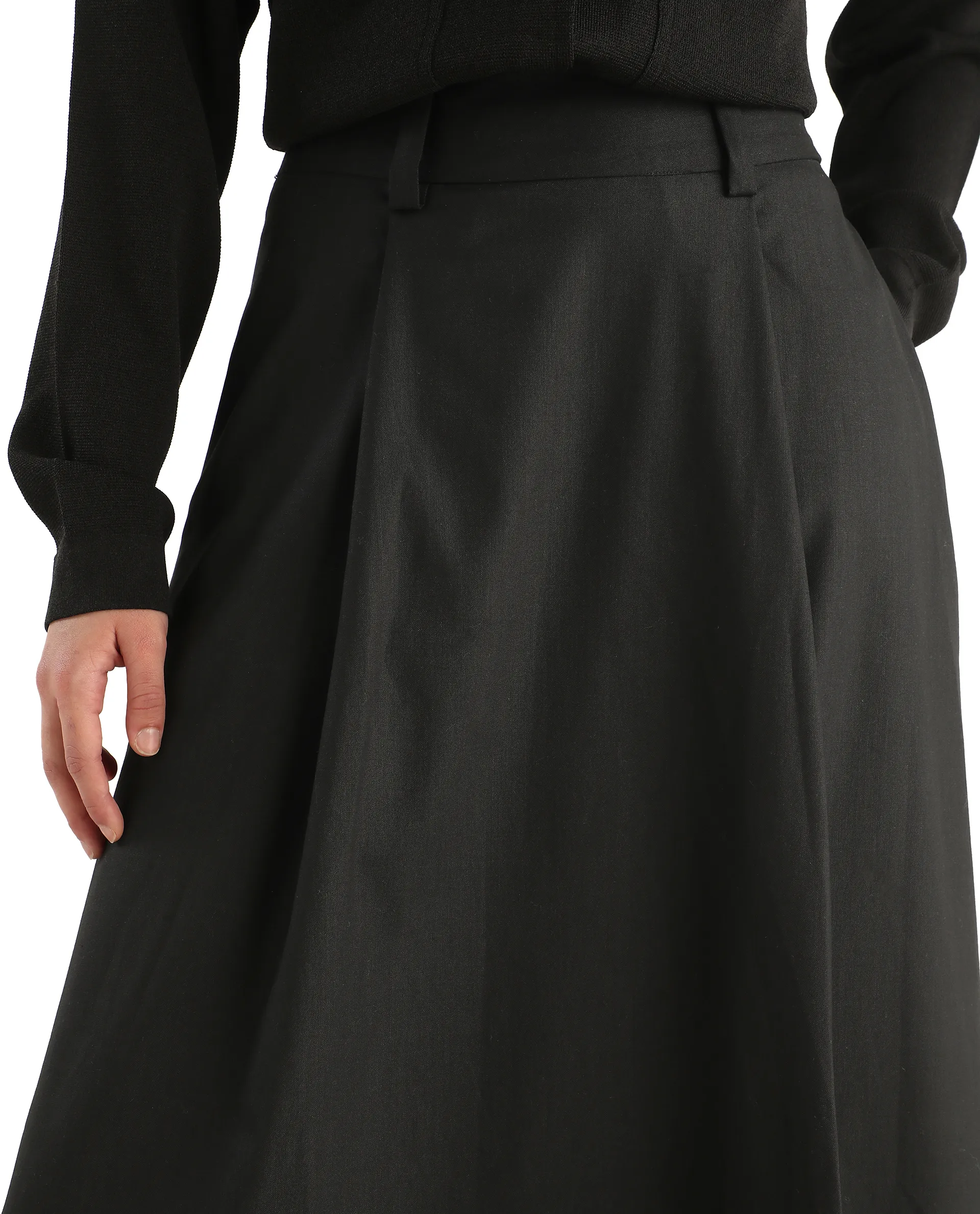 Rareism Women's Noblopa Black Polyester Blend Plain Midi A-Line Skirt - Image 4