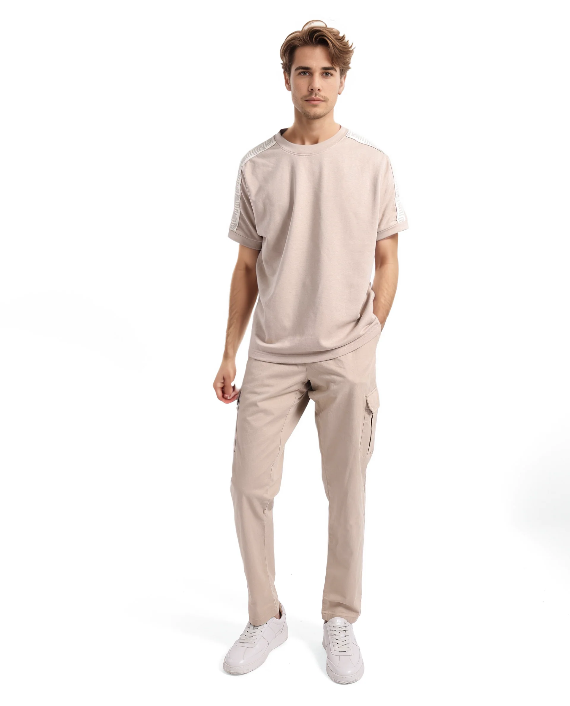 Rare Rabbit Men's Nobo Beige Cotton Monogram Print Oversized Fit Half Sleeve Crew Neck T-Shirt - Image 2