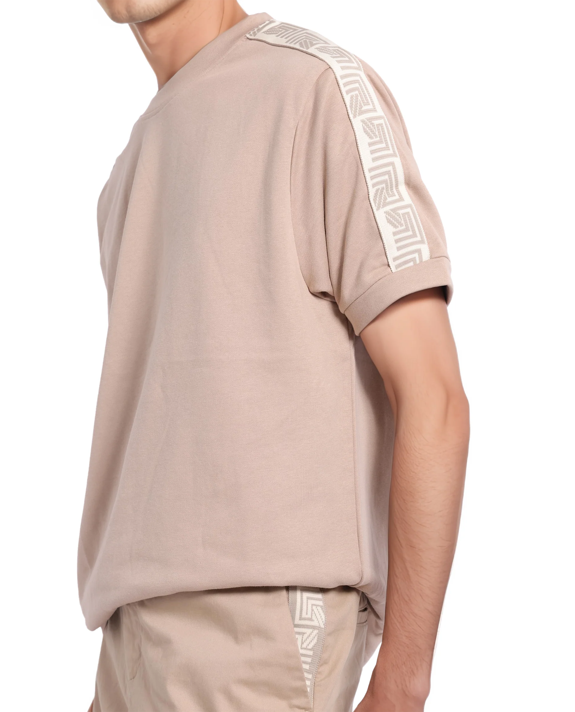 Rare Rabbit Men's Nobo Beige Cotton Monogram Print Oversized Fit Half Sleeve Crew Neck T-Shirt - Image 5