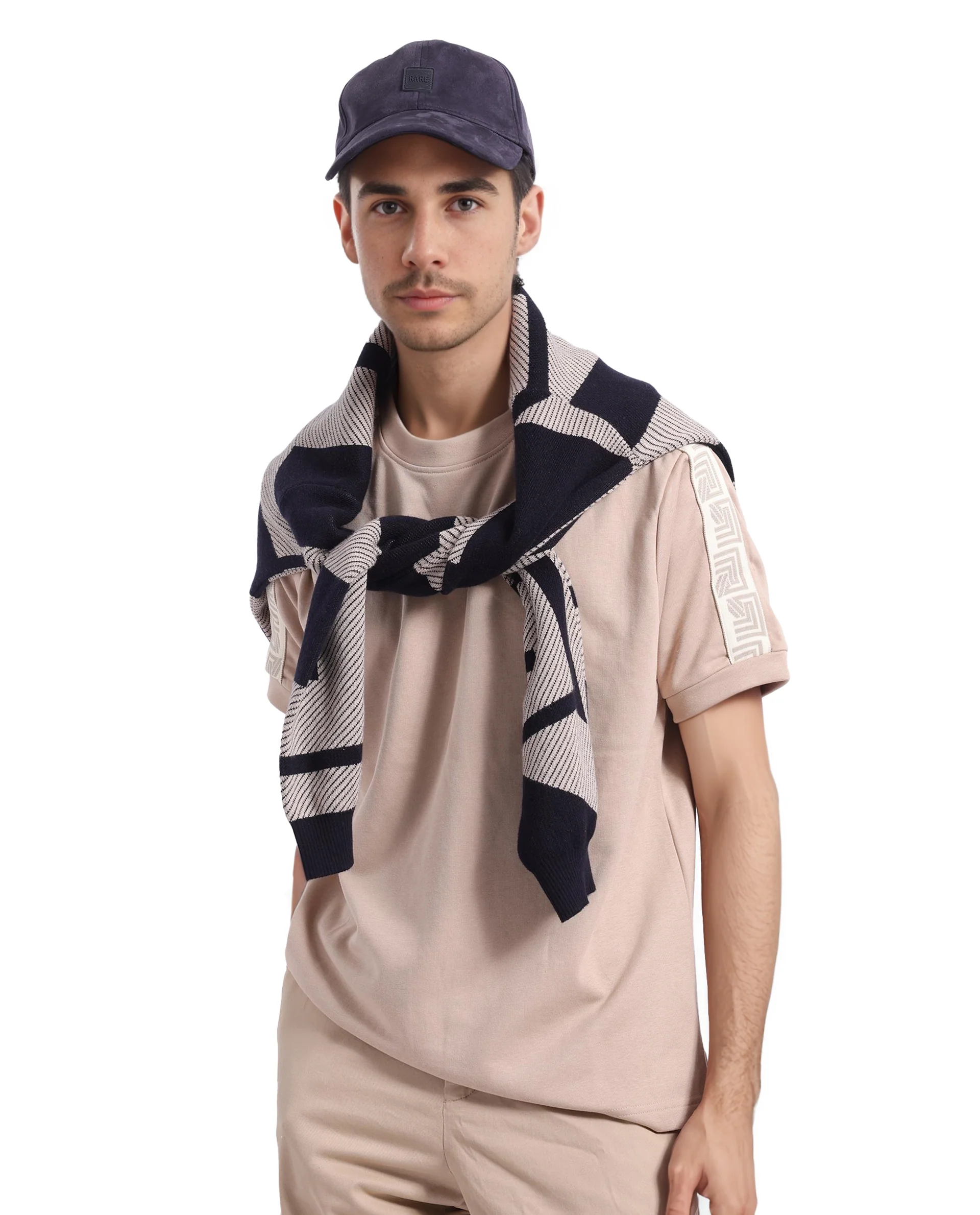 Rare Rabbit Men's Nobo Beige Cotton Monogram Print Oversized Fit Half Sleeve Crew Neck T-Shirt - Image 7