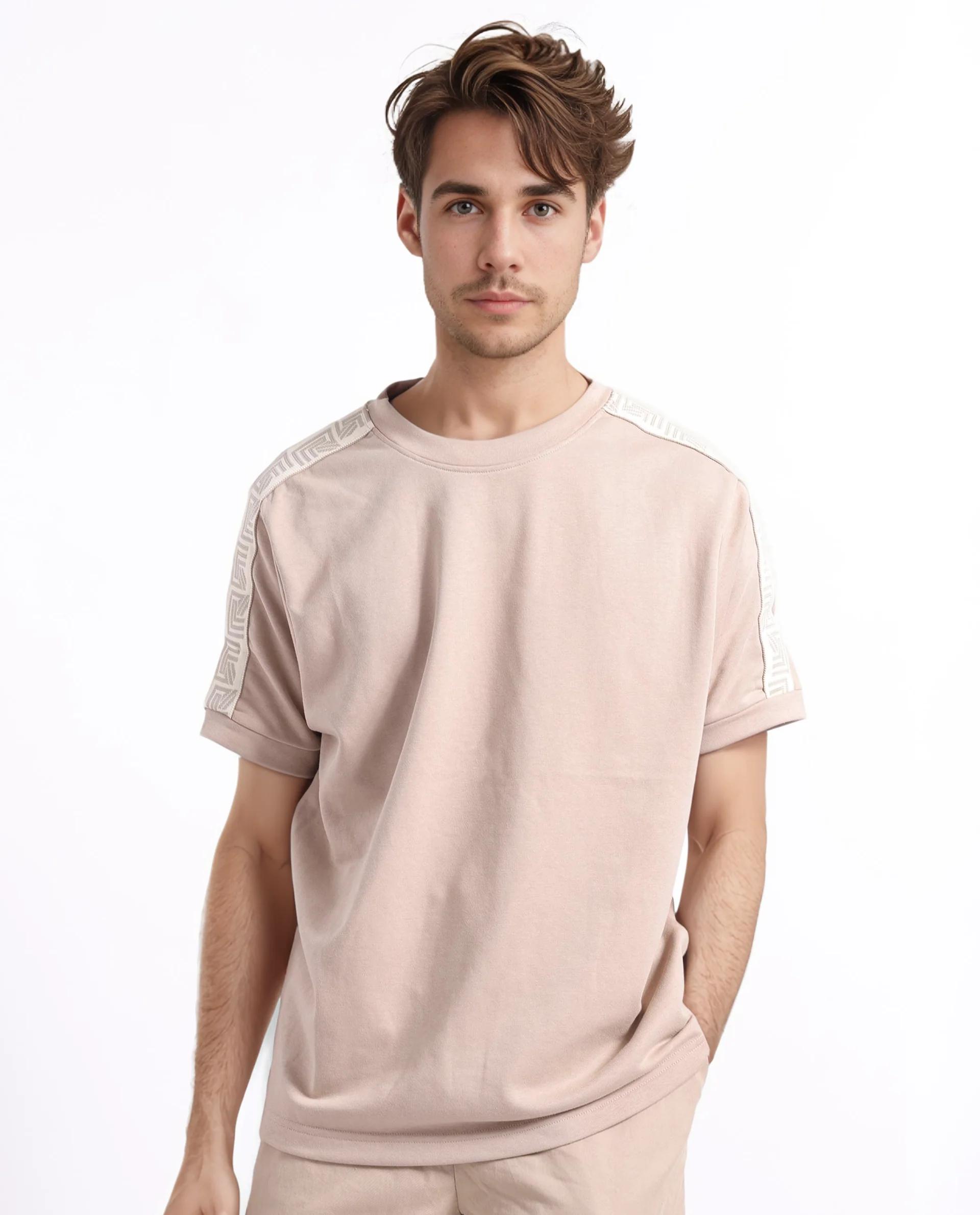 Rare Rabbit Men's Nobo Beige Cotton Monogram Print Oversized Fit Half Sleeve Crew Neck T-Shirt - Image 8
